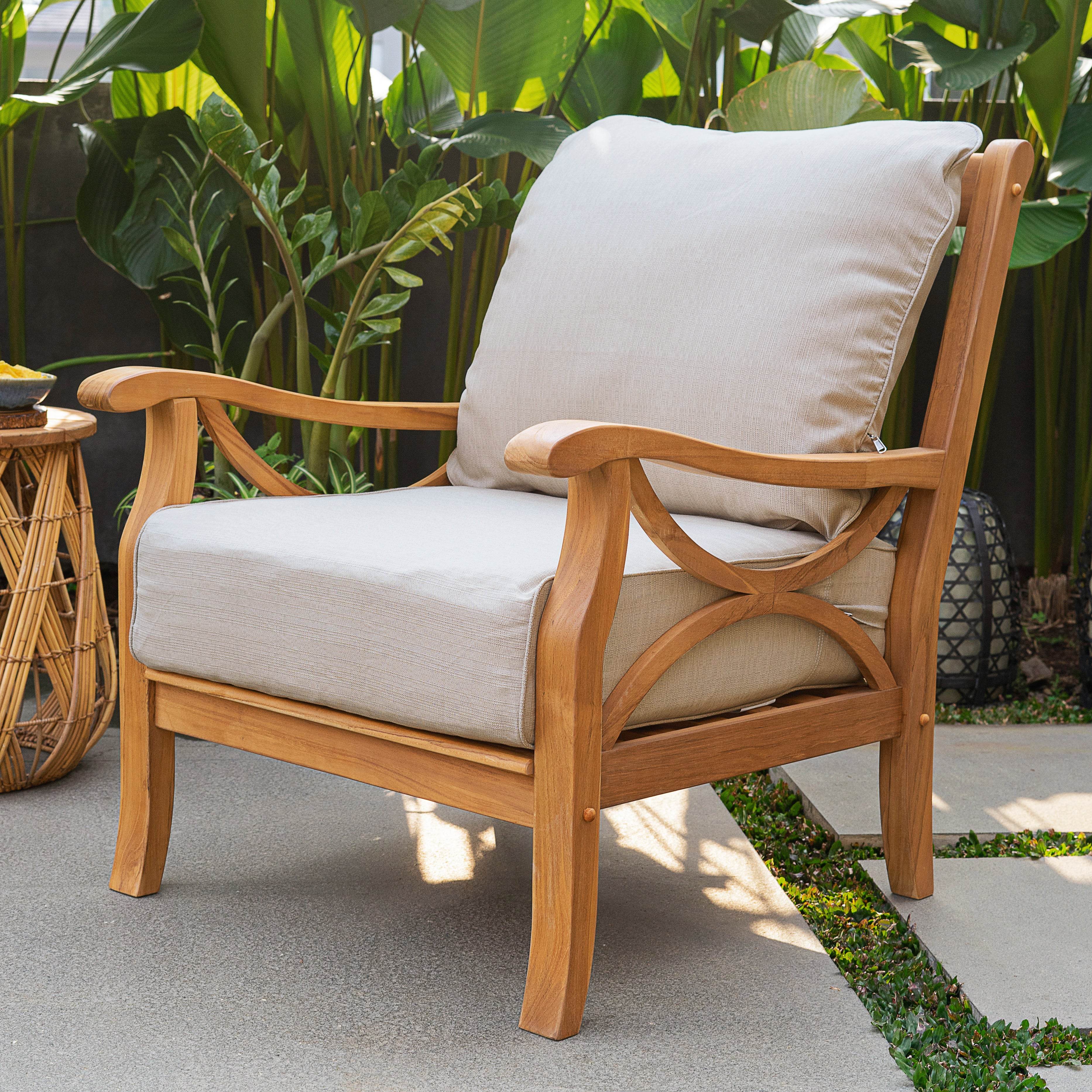 Abbington Teak Wood 4 Pieces Patio Conversation Set with Beige Cushion - Image 3
