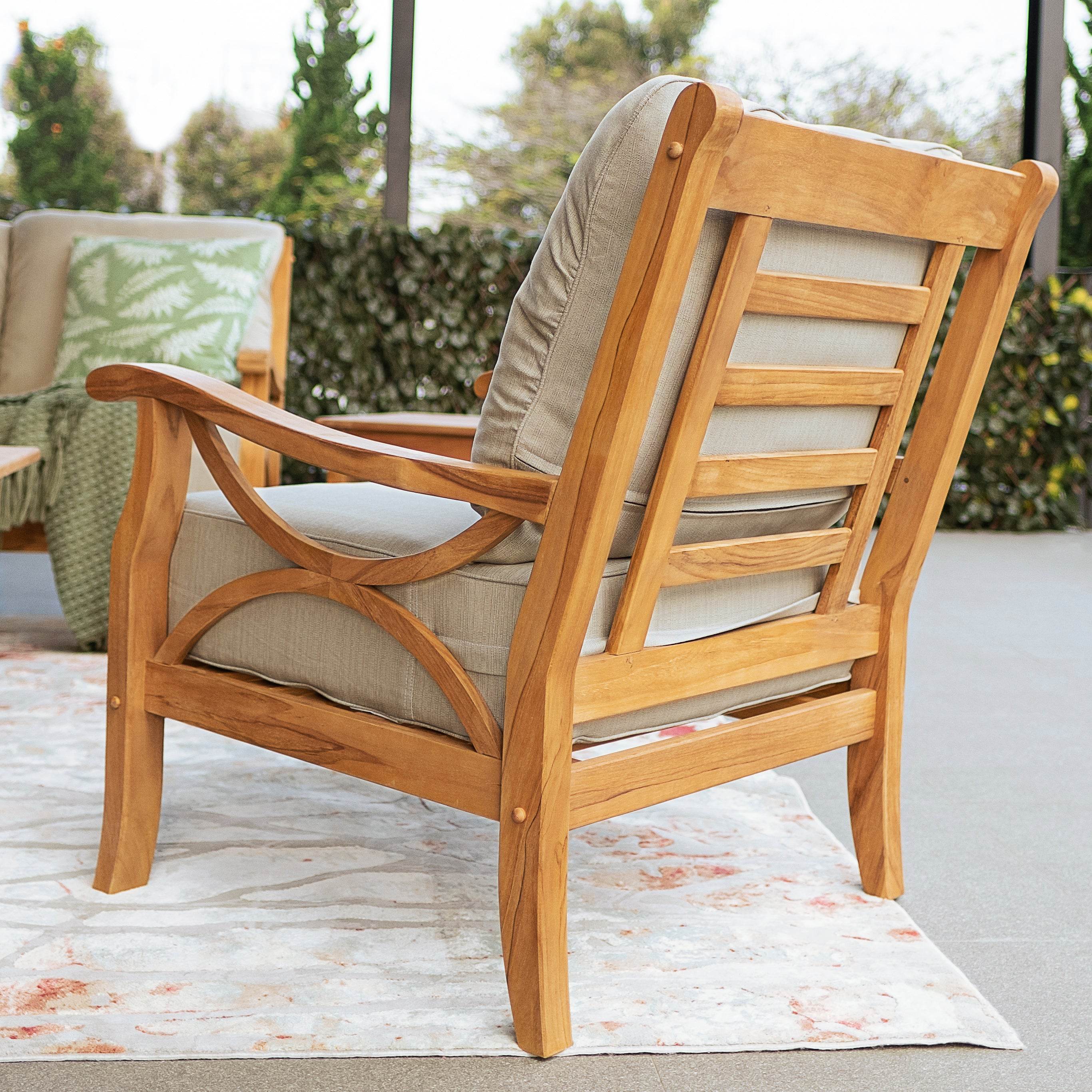 Abbington Teak Wood Outdoor Lounge Chair with Beige Cushion - Image 6