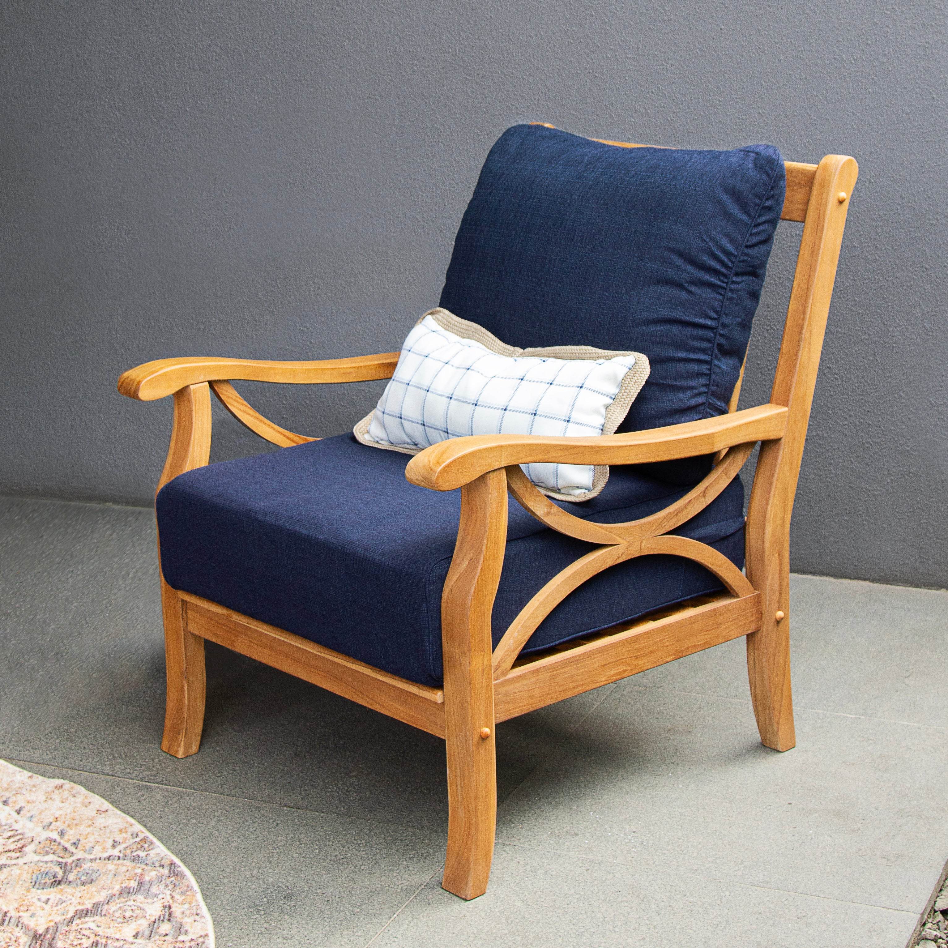 Abbington Teak Wood 4 Pieces Patio Conversation Set with Navy Cushion - Image 3