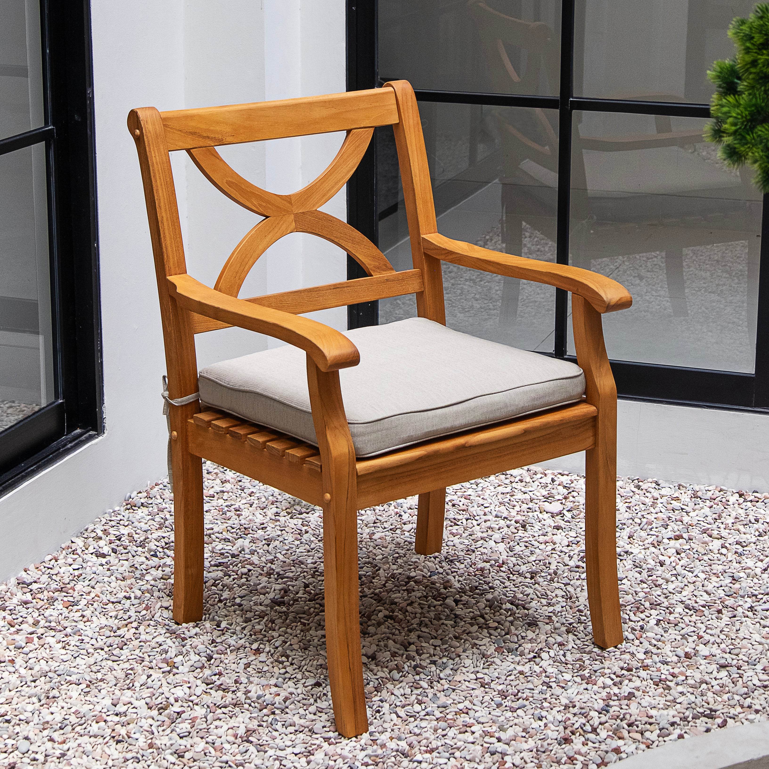 Abbington Teak Wood 5 Piece Outdoor Rectangular Dining Table with Beige Seatpad - Image 4