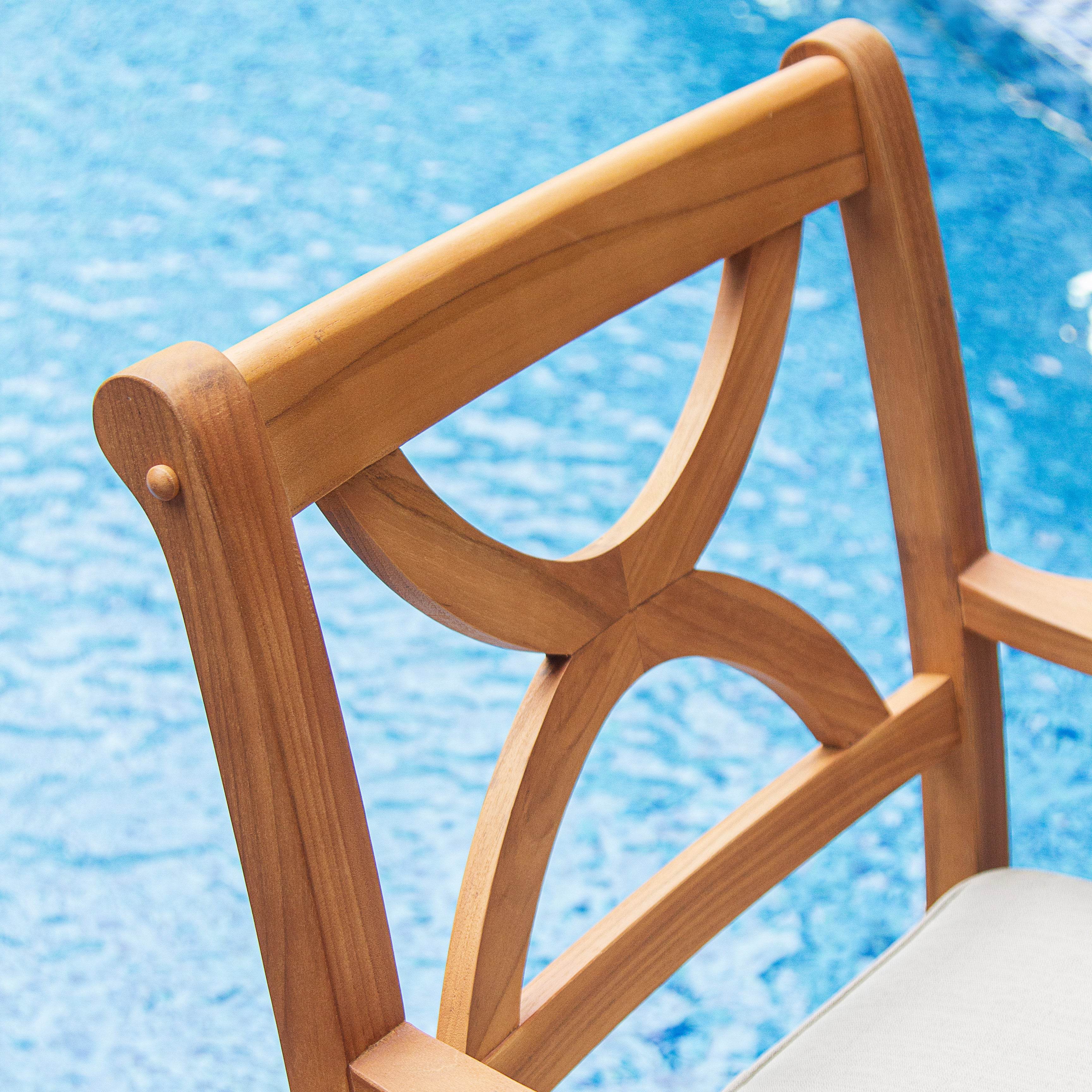 Abbington Teak Wood 5 Piece Outdoor Rectangular Dining Table with Beige Seatpad - Image 6