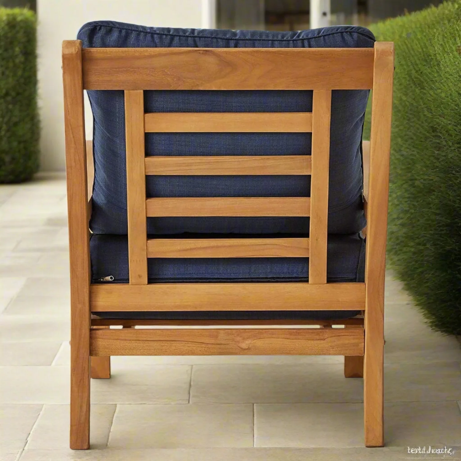 Abbington Teak Wood 5 Piece Outdoor Seating Set with Navy Cushion - Image 6