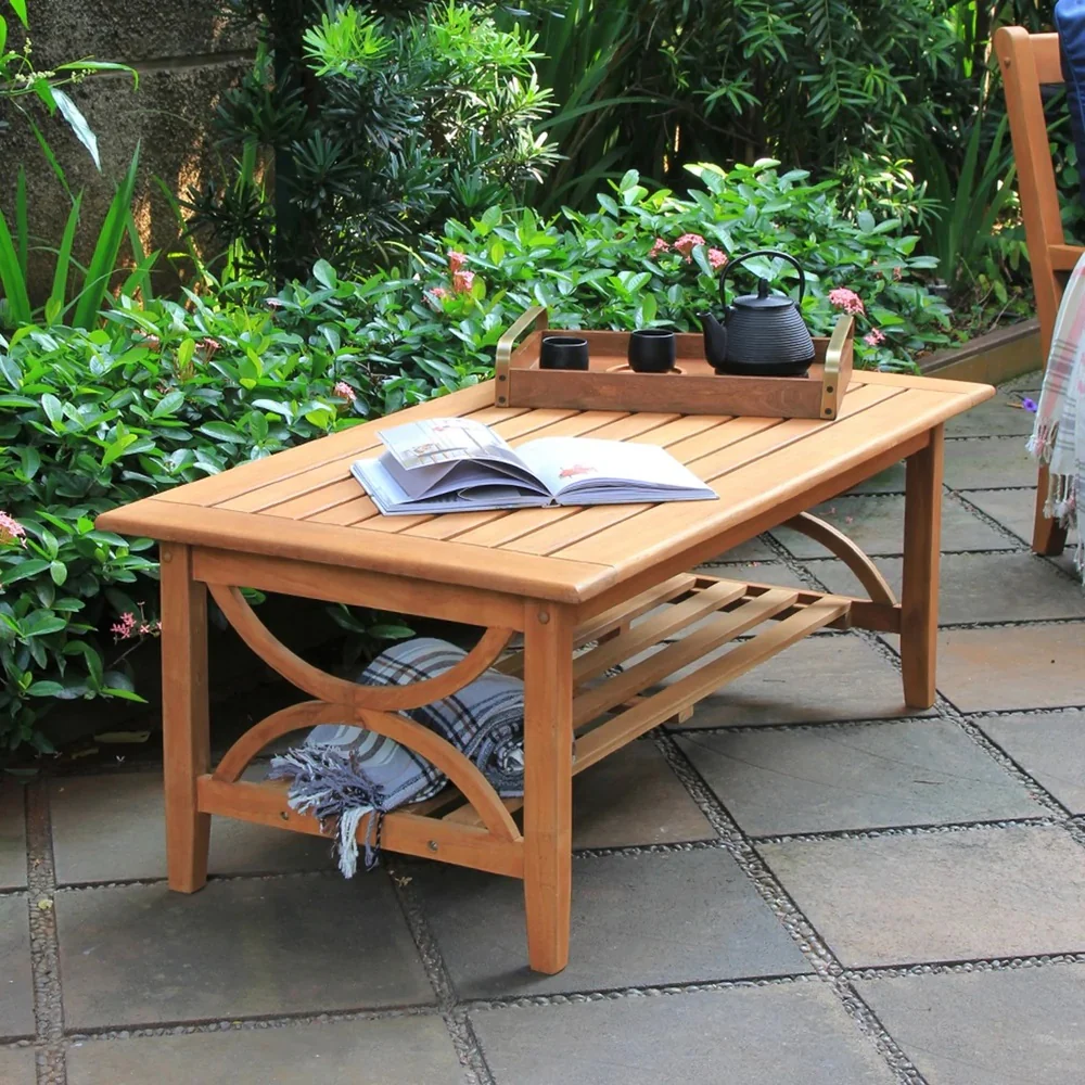 Abbington Teak Wood 5 Piece Patio Conversation Set with Beige Cushion - Image 11