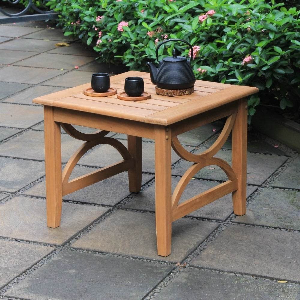 Abbington Teak Wood 5 Piece Patio Conversation Set with Beige Cushion - Image 12