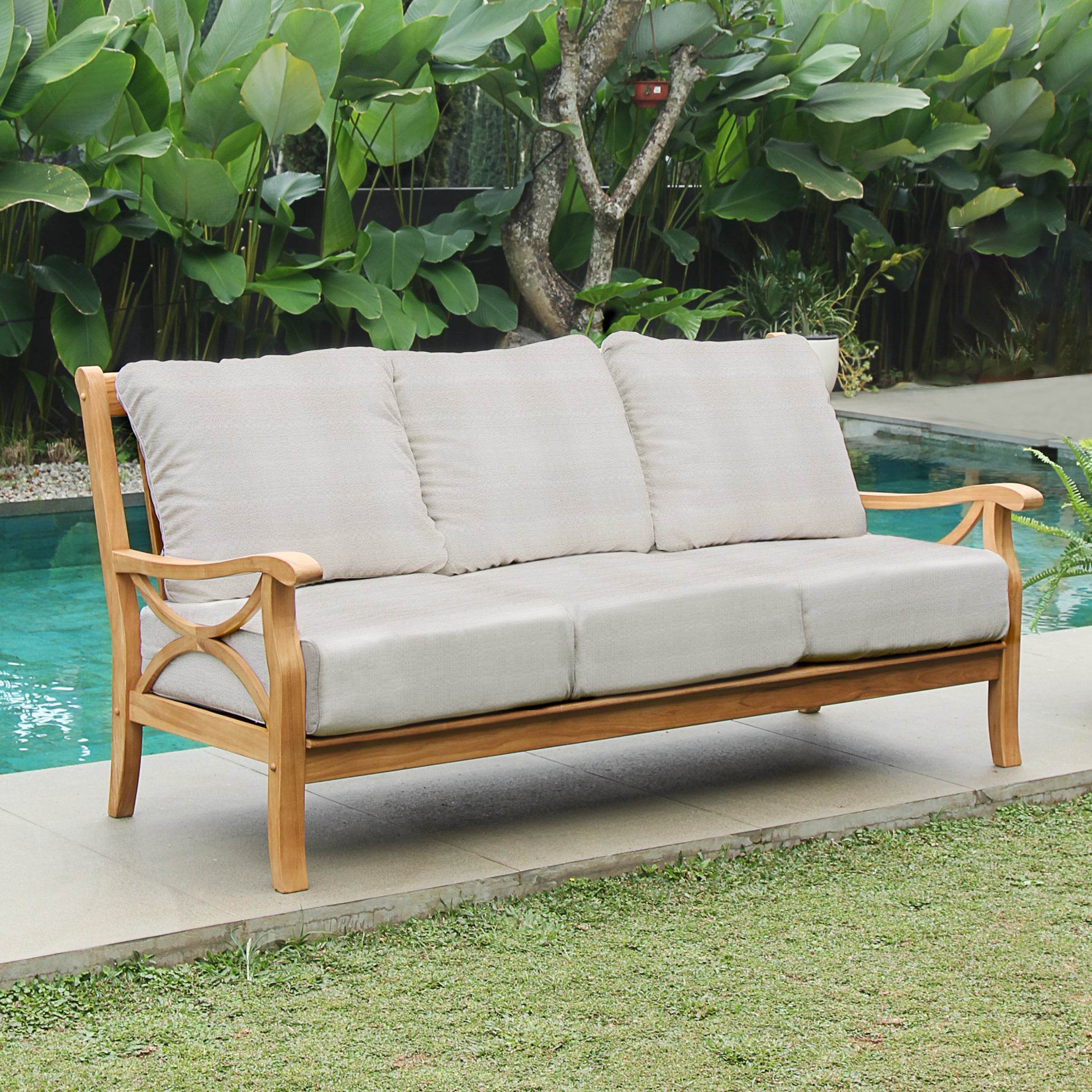 Abbington Teak Wood 5 Piece Patio Conversation Set with Beige Cushion - Image 6