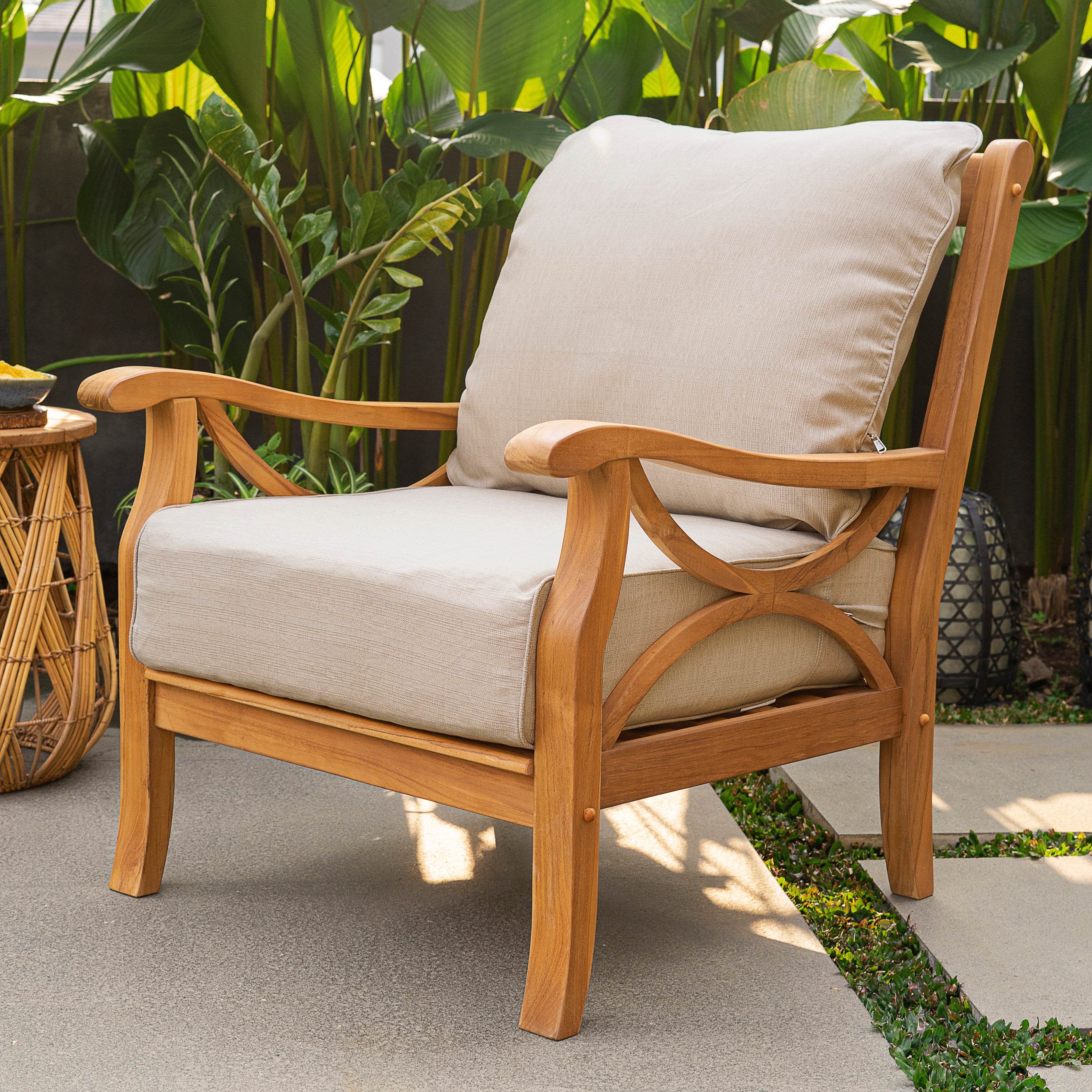 Abbington Teak Wood 5 Piece Patio Conversation Set with Beige Cushion - Image 8