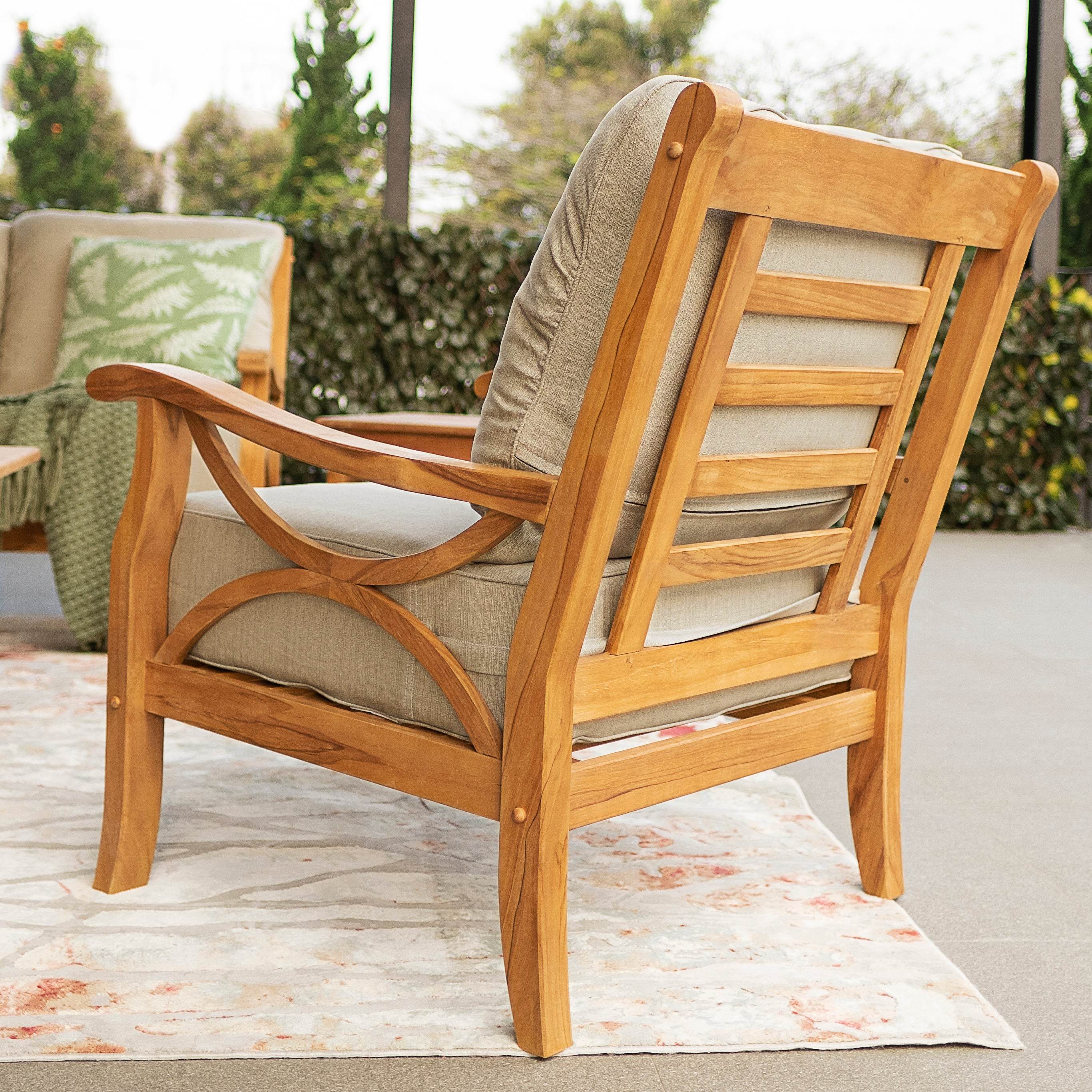 Abbington Teak Wood 5 Piece Patio Conversation Set with Beige Cushion - Image 9