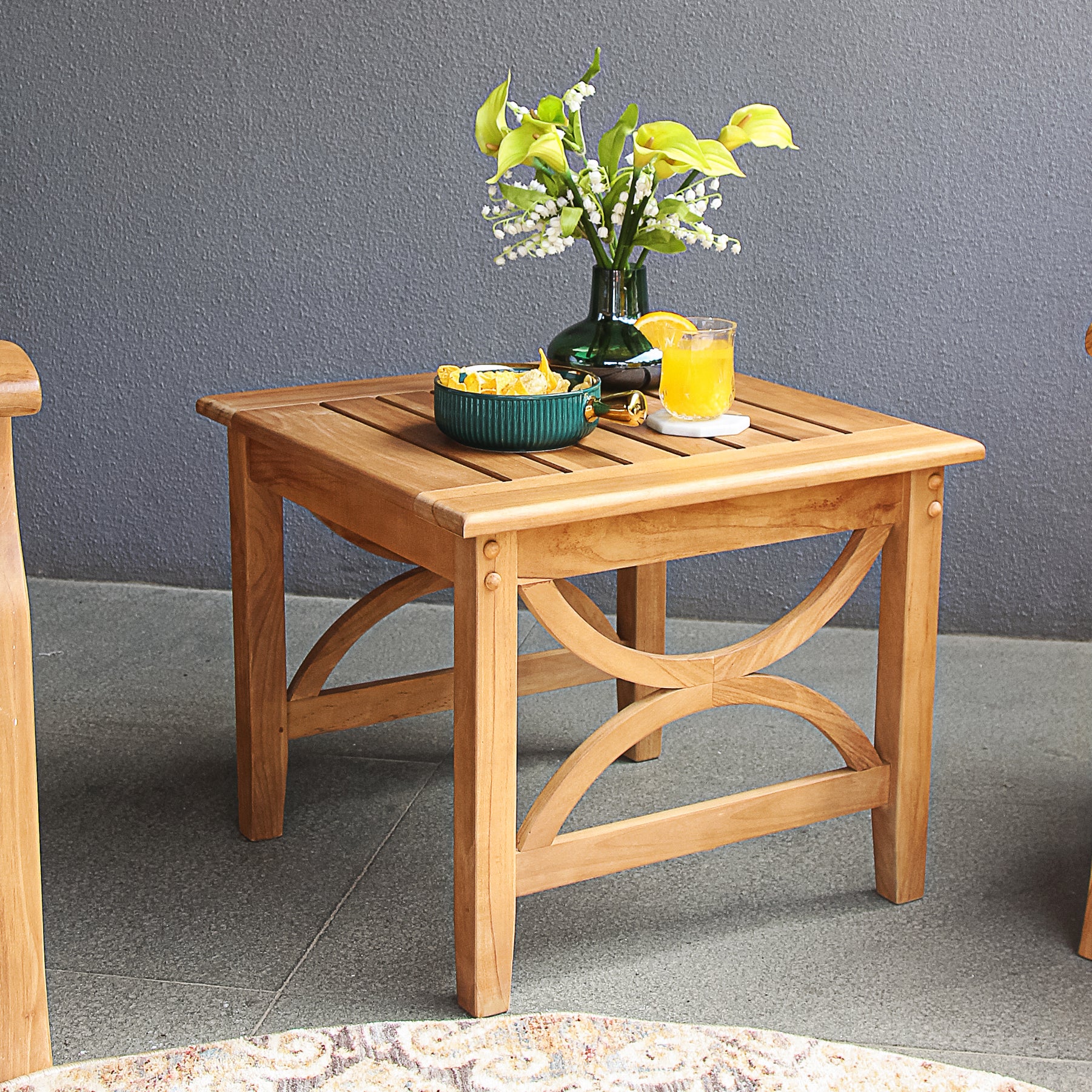 Abbington Teak Wood 5 Piece Patio Conversation Set with Gray Cushion - Image 10