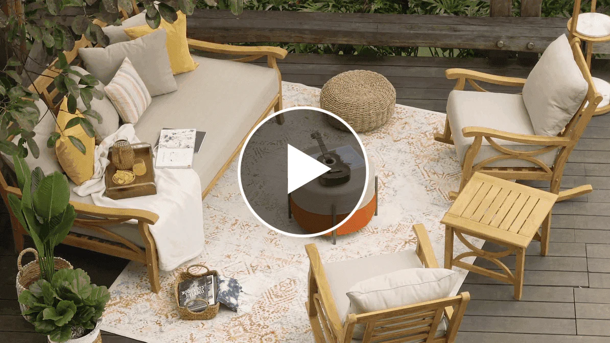 Abbington Teak Wood 5 Piece Patio Conversation Set with Gray Cushion - Image 4