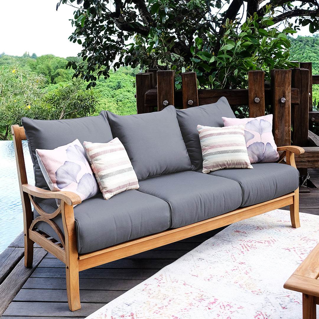 Abbington Teak Wood 5 Piece Patio Conversation Set with Gray Cushion - Image 6
