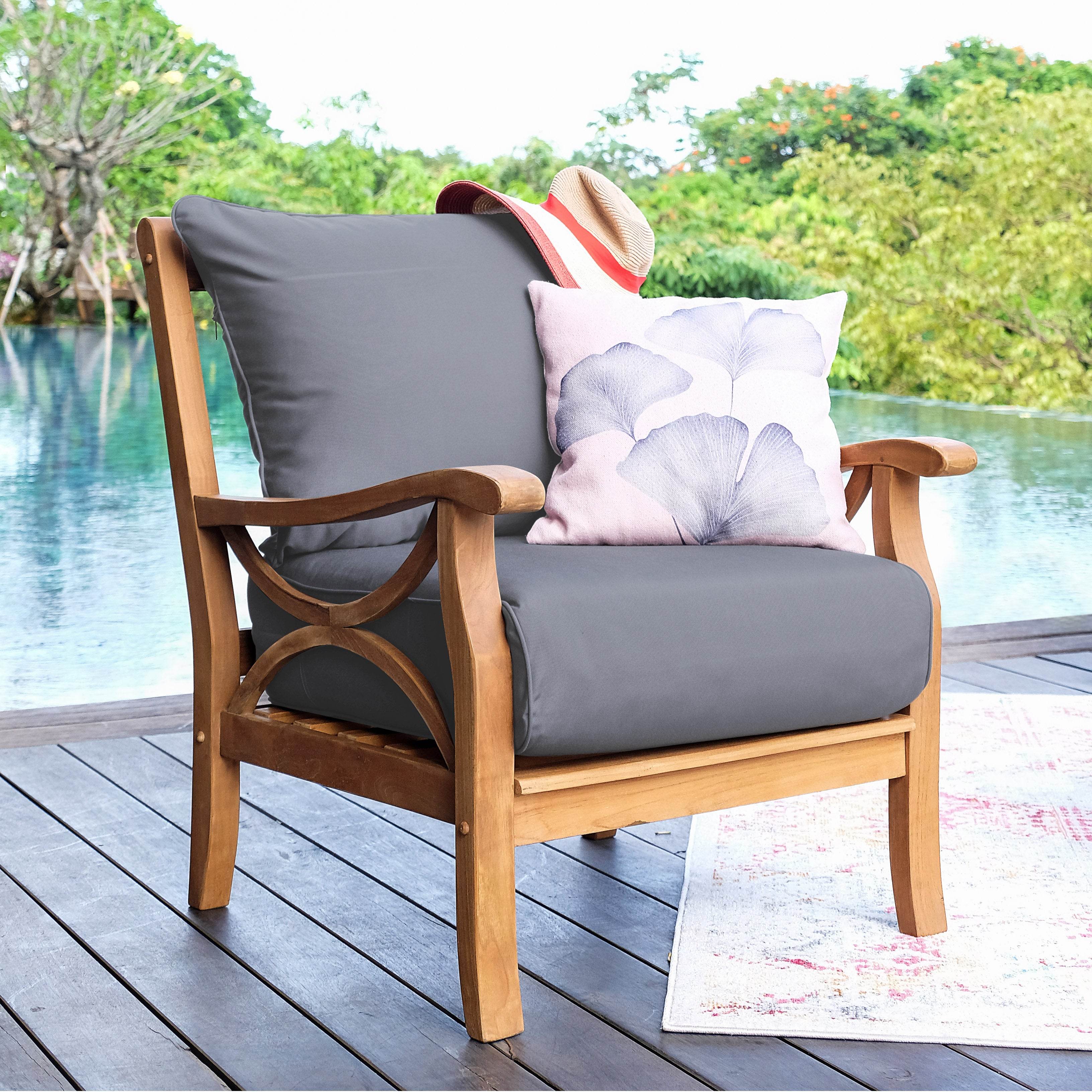Abbington Teak Wood 5 Piece Patio Conversation Set with Gray Cushion - Image 7
