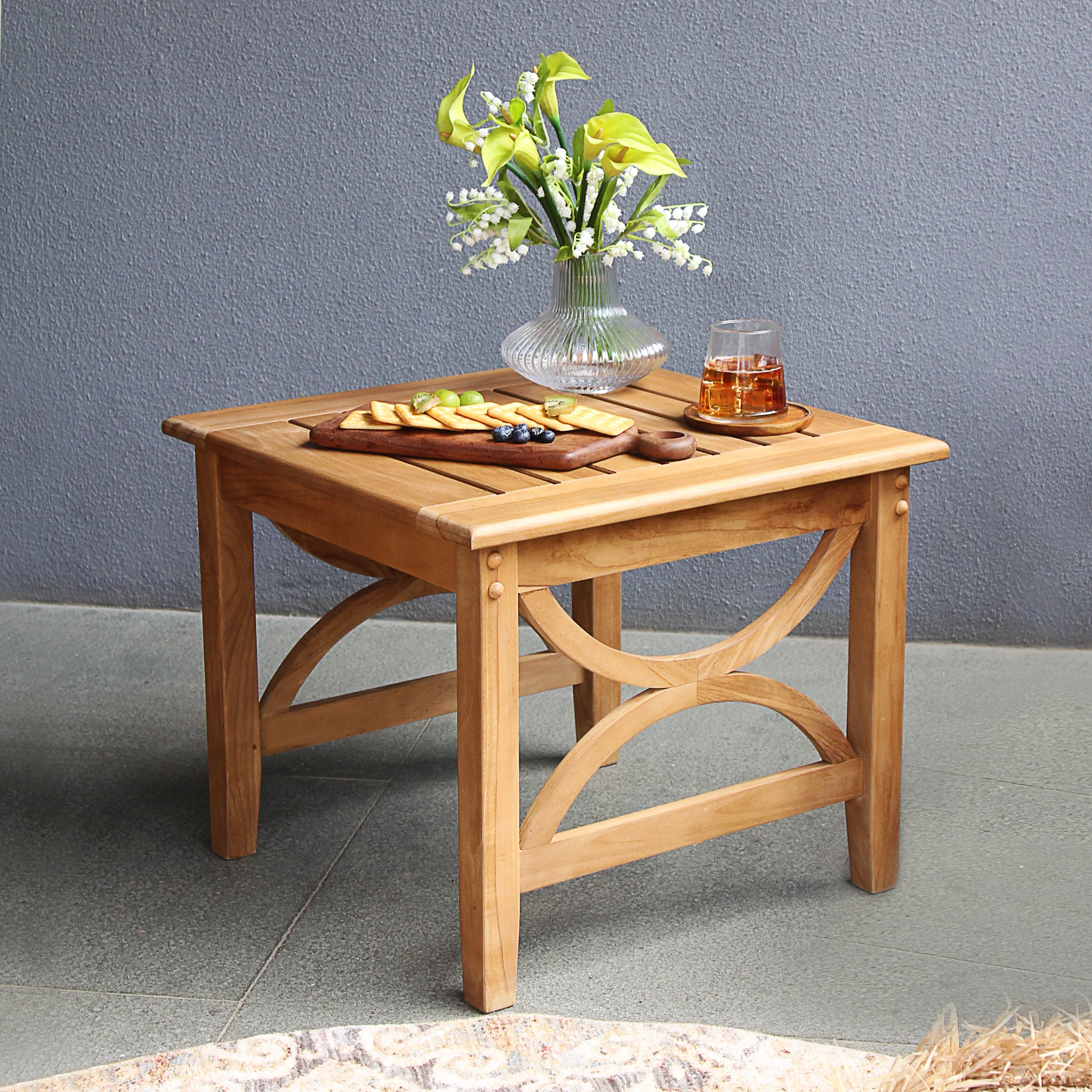 Abbington Teak Wood 5 Piece Patio Conversation Set with Navy Cushion - Image 12