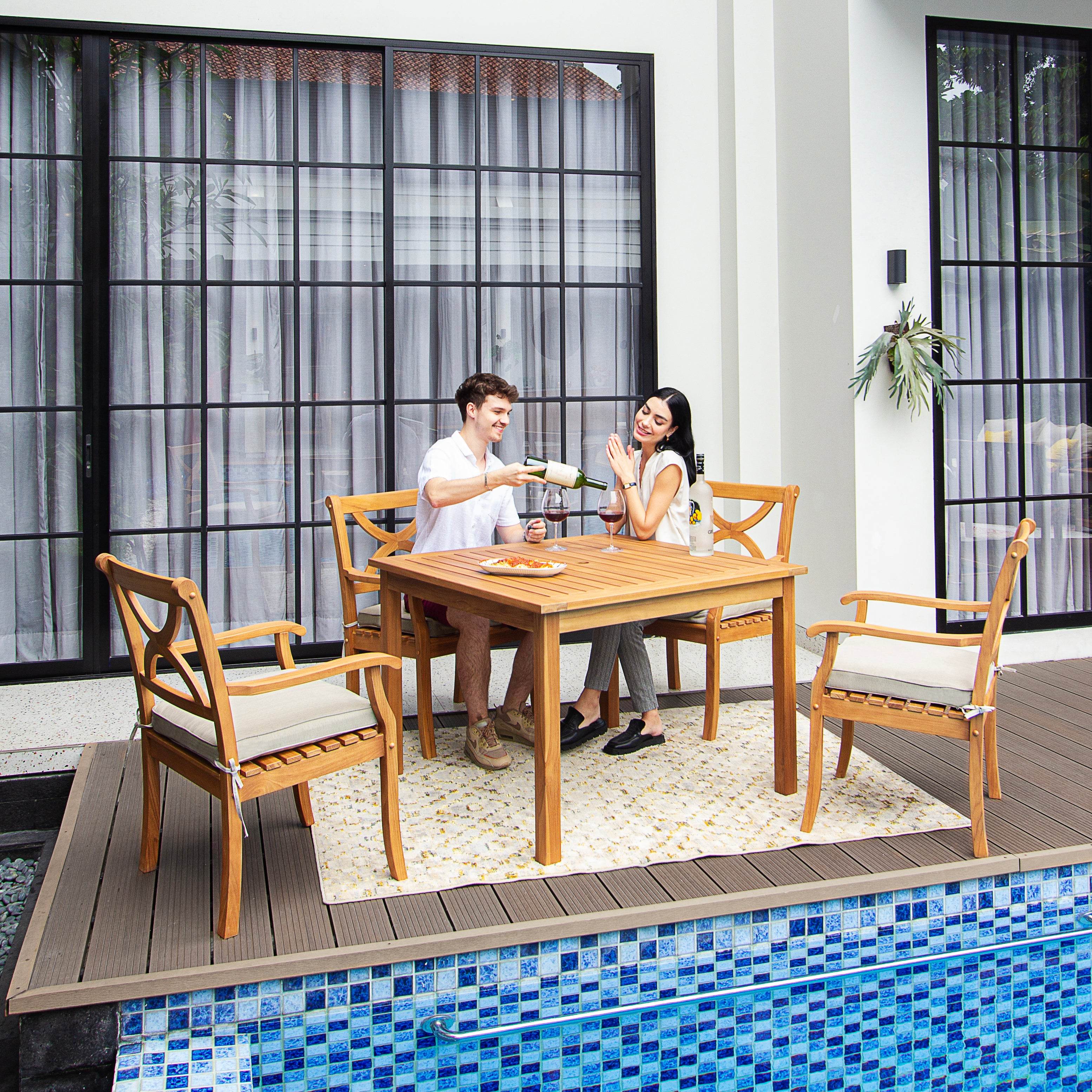 Abbington Teak Wood 5 Pieces Outdoor Dining Set - Image 3