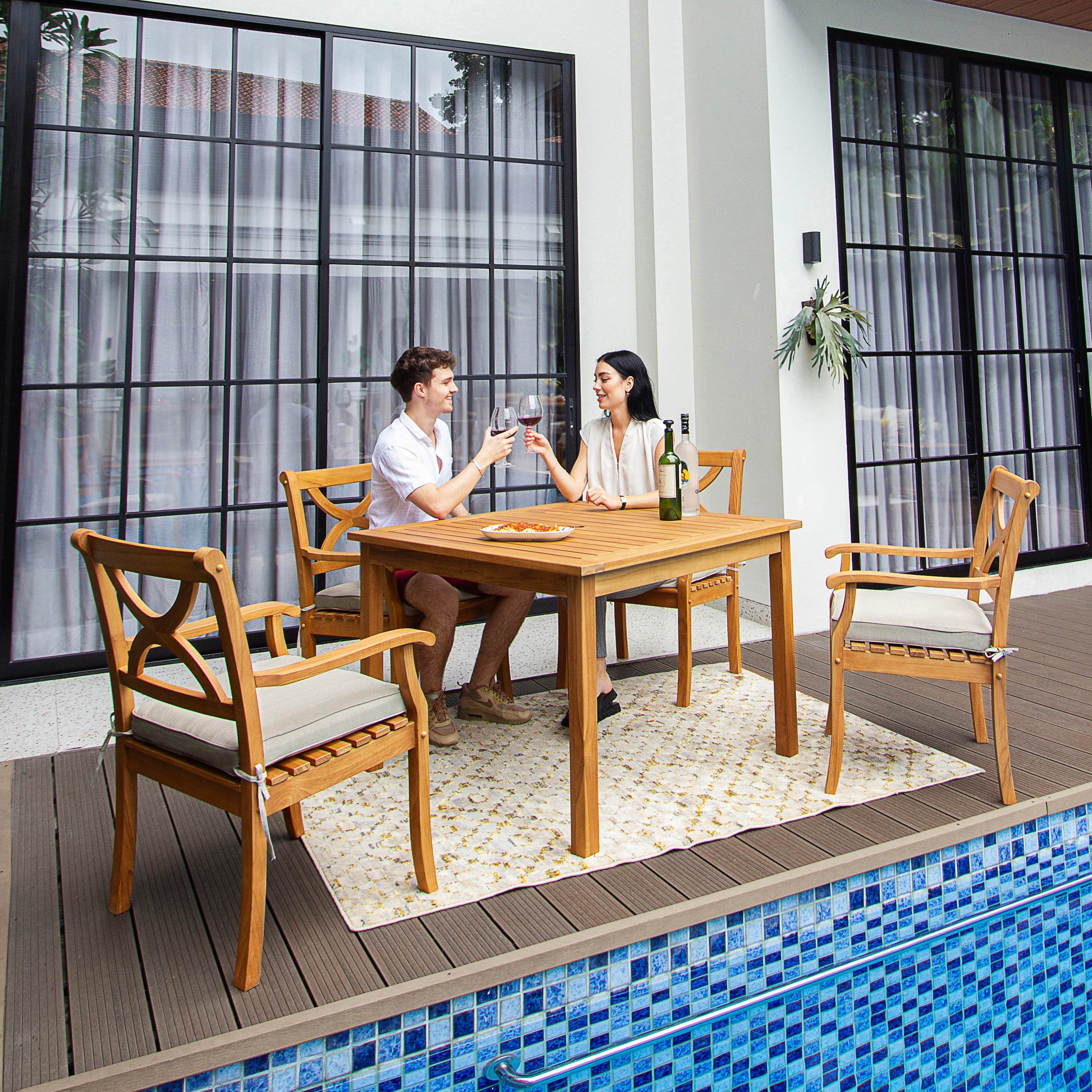 Abbington Teak Wood 5 Pieces Outdoor Dining Set - Image 5