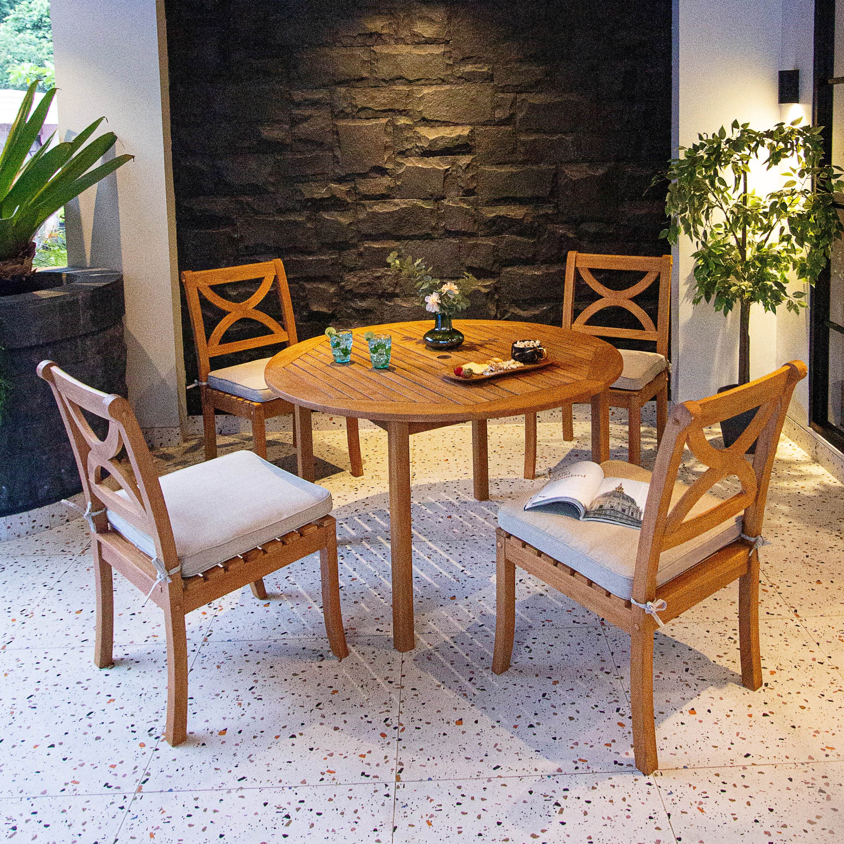 Abbington Teak Wood 5 Pieces Outdoor Dining Set with Round Dining Table - Image 5