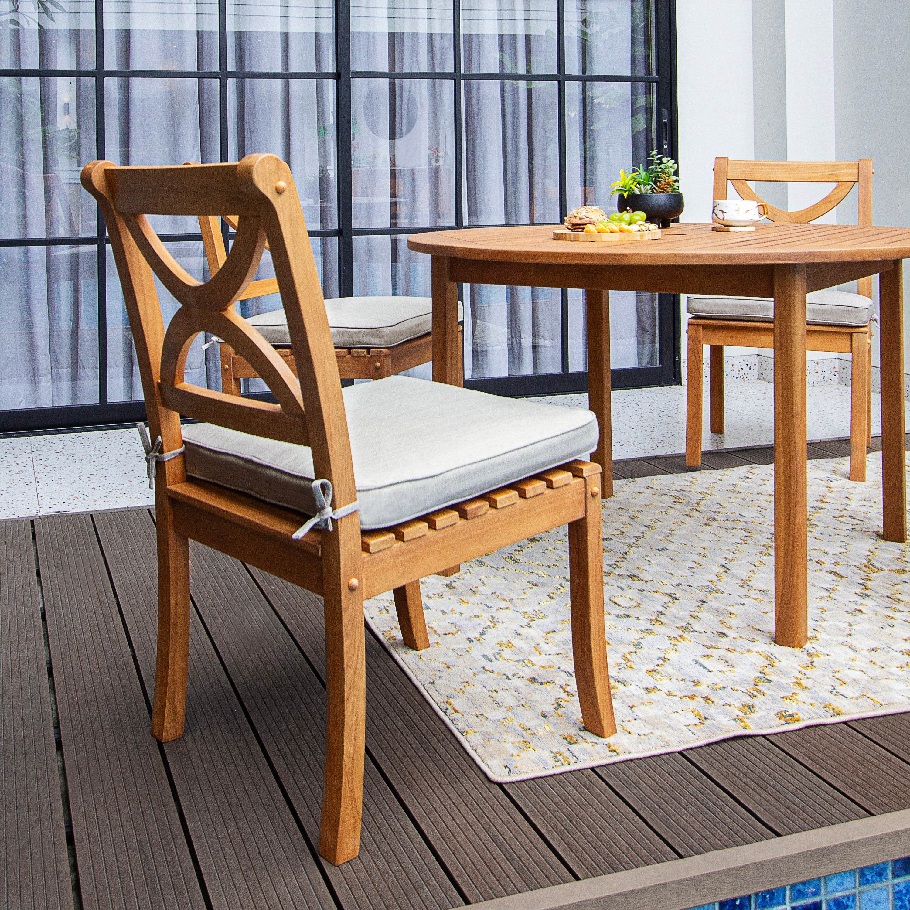 Abbington Teak Wood 5 Pieces Outdoor Dining Set with Round Dining Table - Image 8