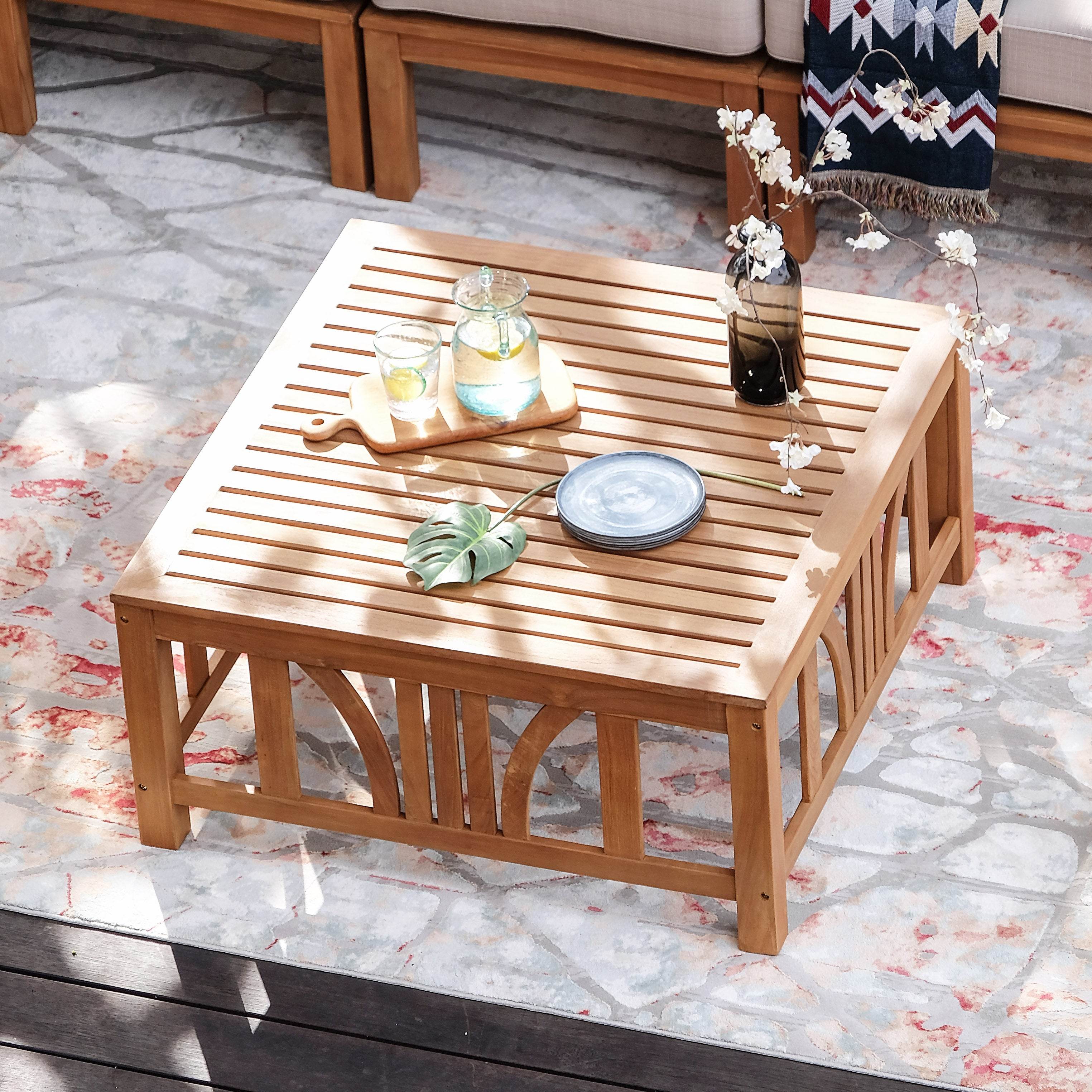 Abbington Teak Wood 6 Pieces Patio Sectional Set with Beige Cushion - Image 12