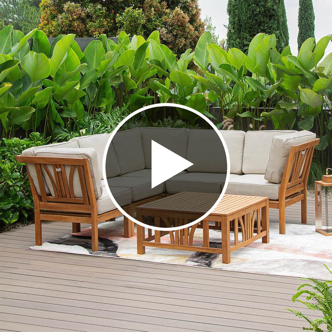Abbington Teak Wood 6 Pieces Patio Sectional Set with Beige Cushion - Image 5