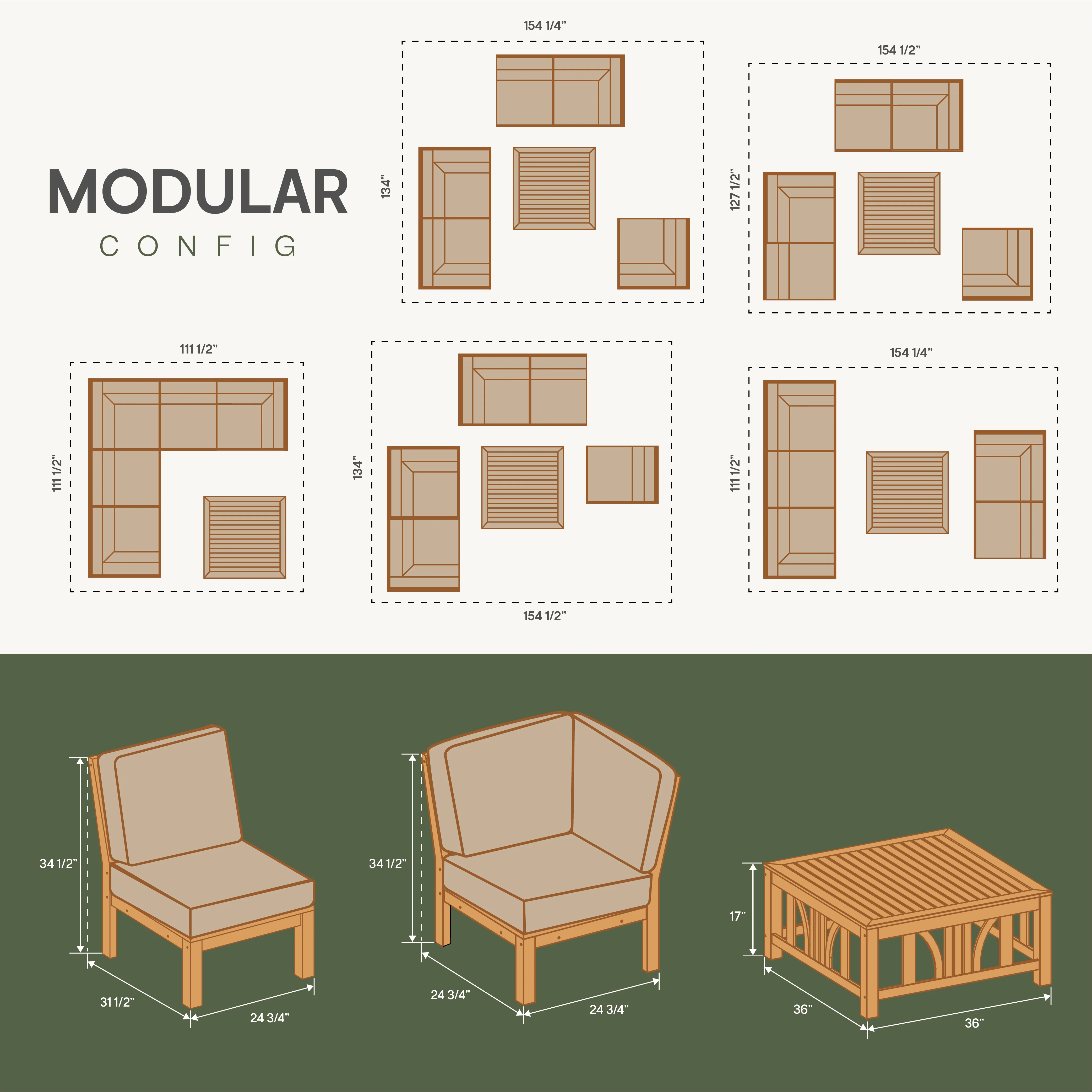 Abbington Teak Wood 6 Pieces Patio Sectional Set with Beige Cushion - Image 6