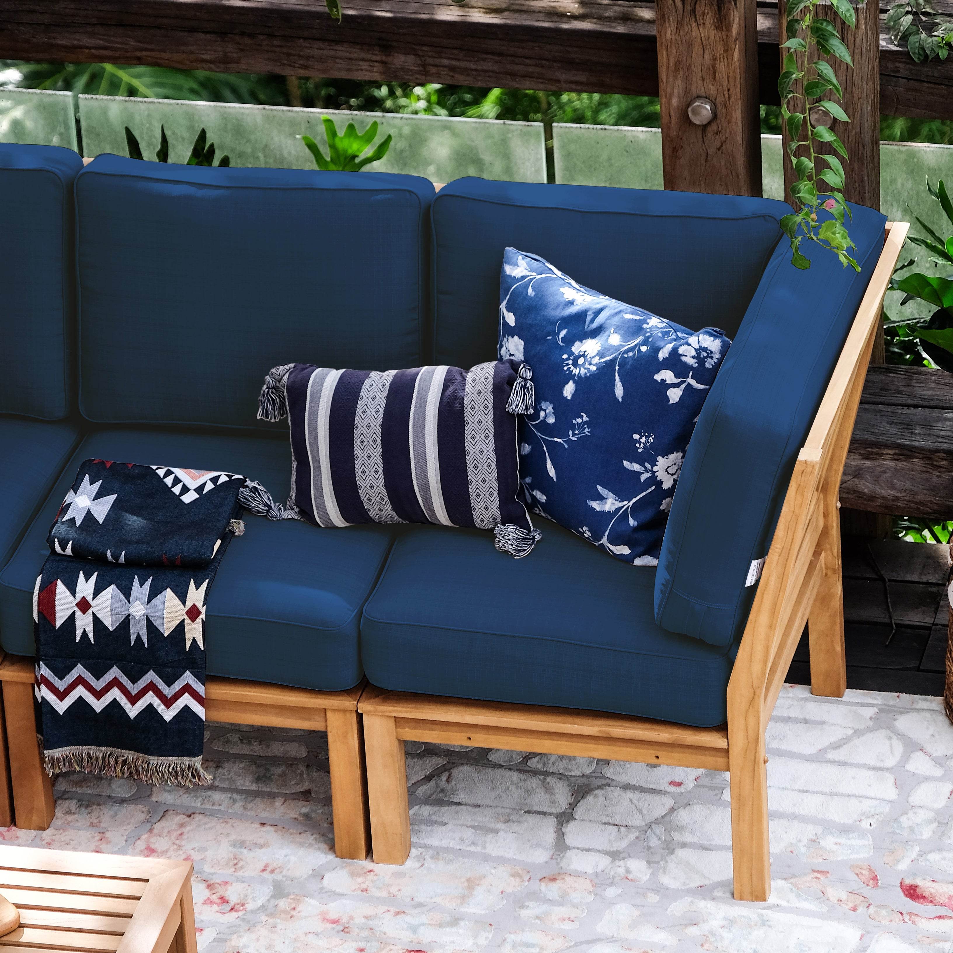 Abbington Teak Wood 6 Pieces Patio Sectional Set with Navy Cushion - Image 9