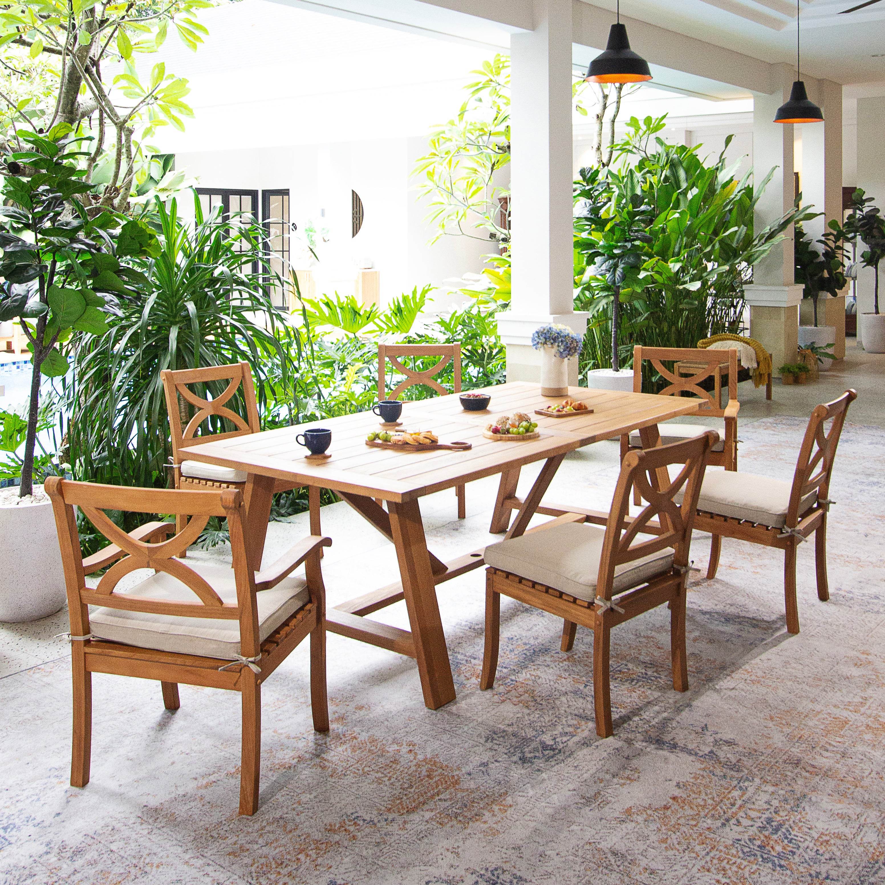 Abbington Teak Wood 7 Piece Outdoor Dining Set - Image 2