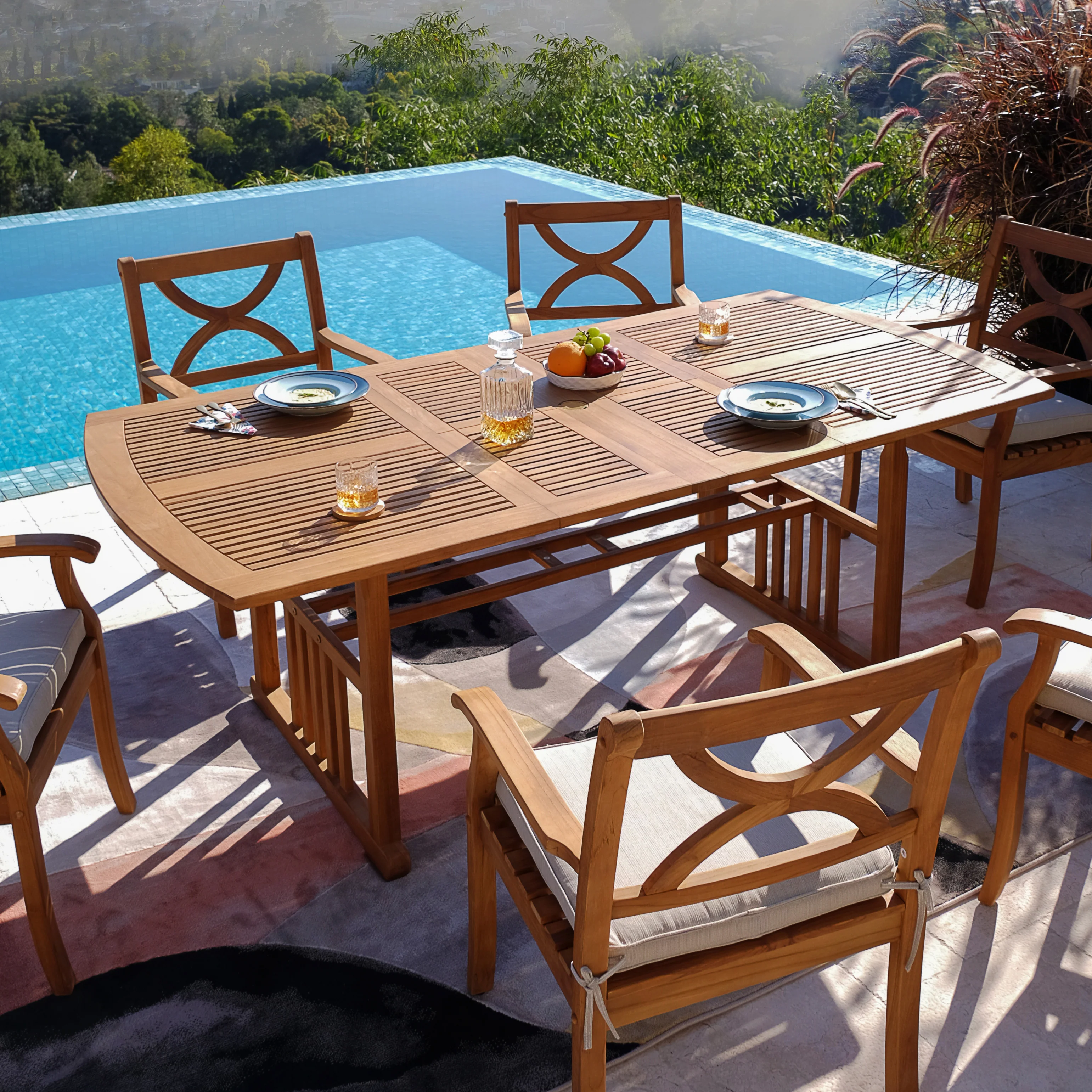 Abbington Teak Wood 7 Pieces Outdoor Dining Set with Beige Seatpad - Image 7