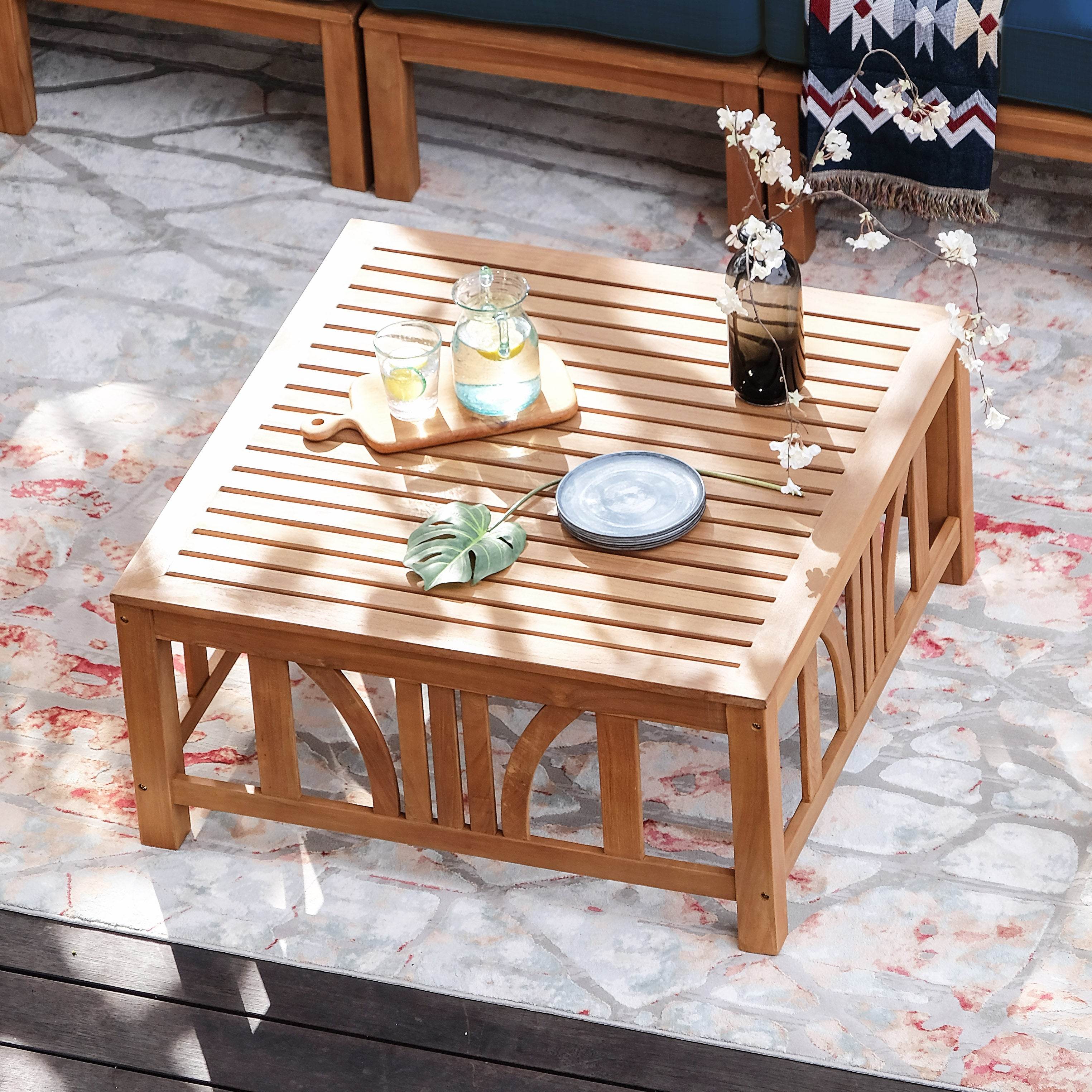Abbington Teak Wood 8 Pieces Patio Sectional Set with Navy Cushion - Image 11