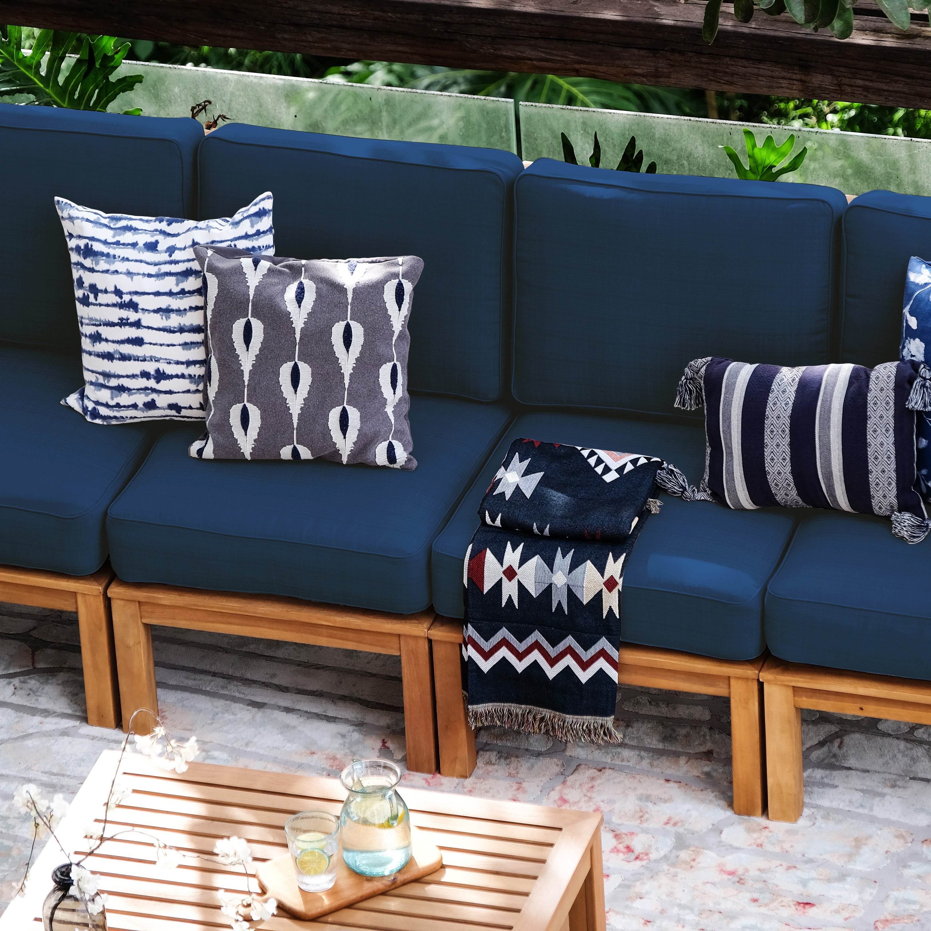 Abbington Teak Wood 8 Pieces Patio Sectional Set with Navy Cushion - Image 9