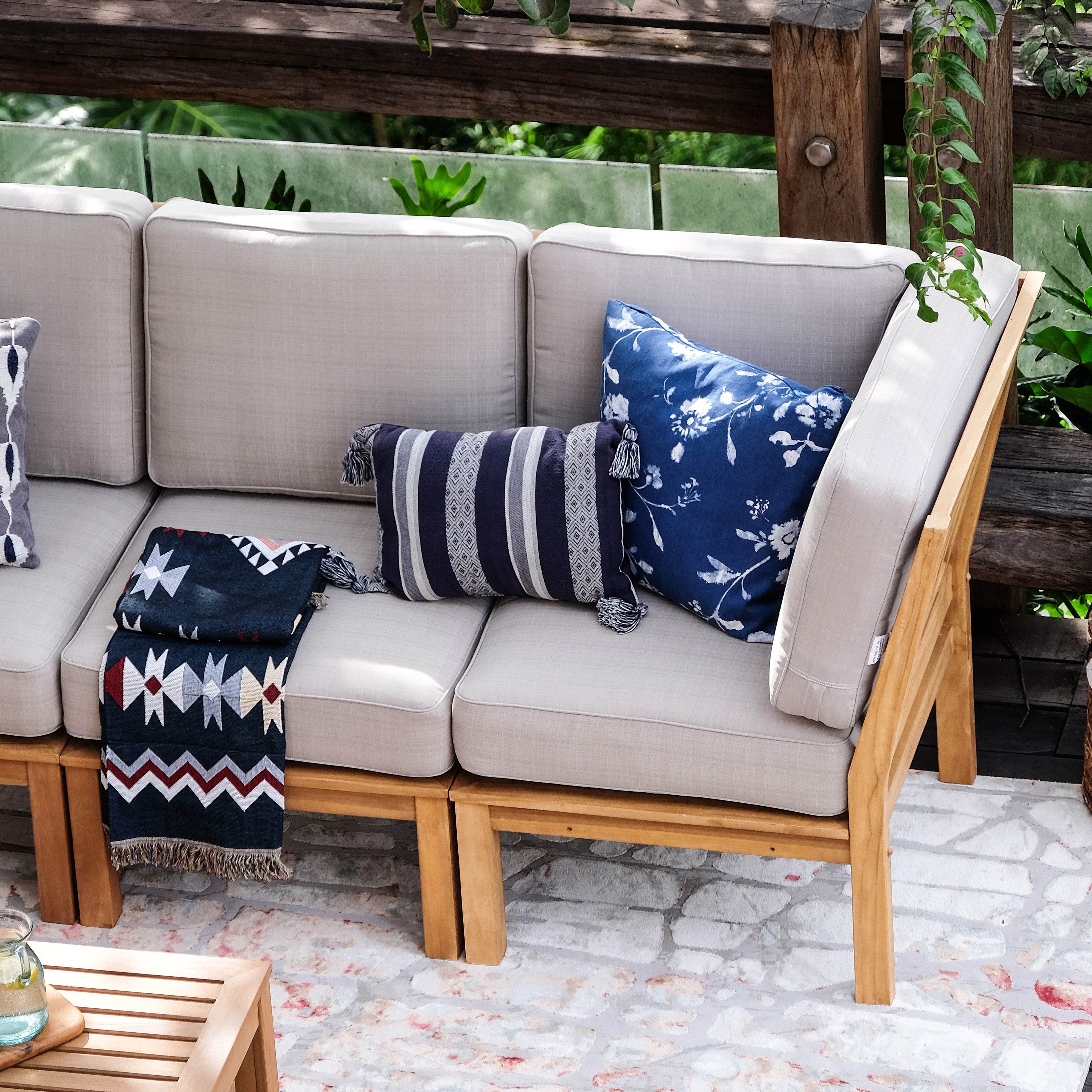 Abbington Teak Wood 8 Pieces Patio Sectional Set with Beige Cushion - Image 10