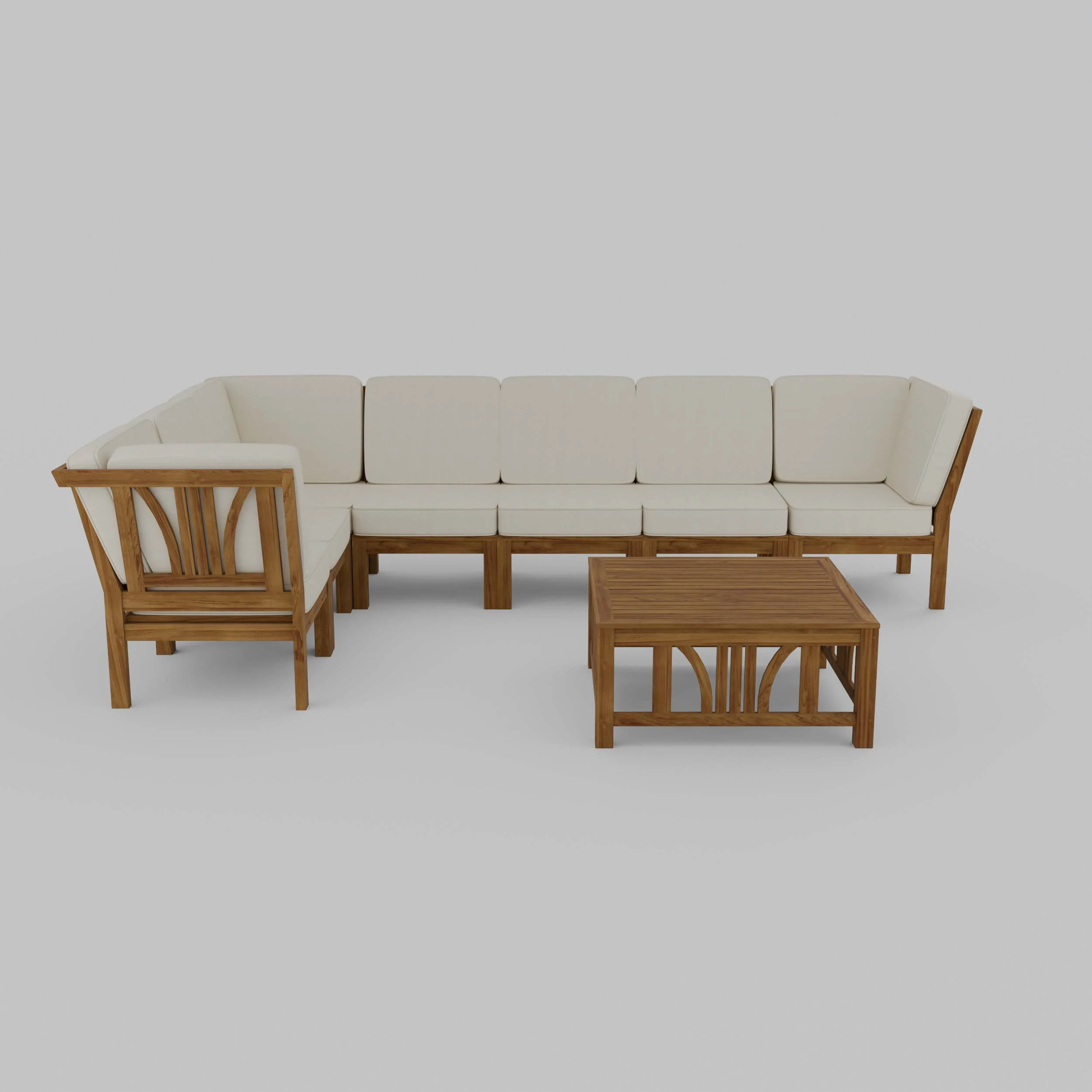 Abbington Teak Wood 8 Pieces Patio Sectional Set with Beige Cushion - Image 18