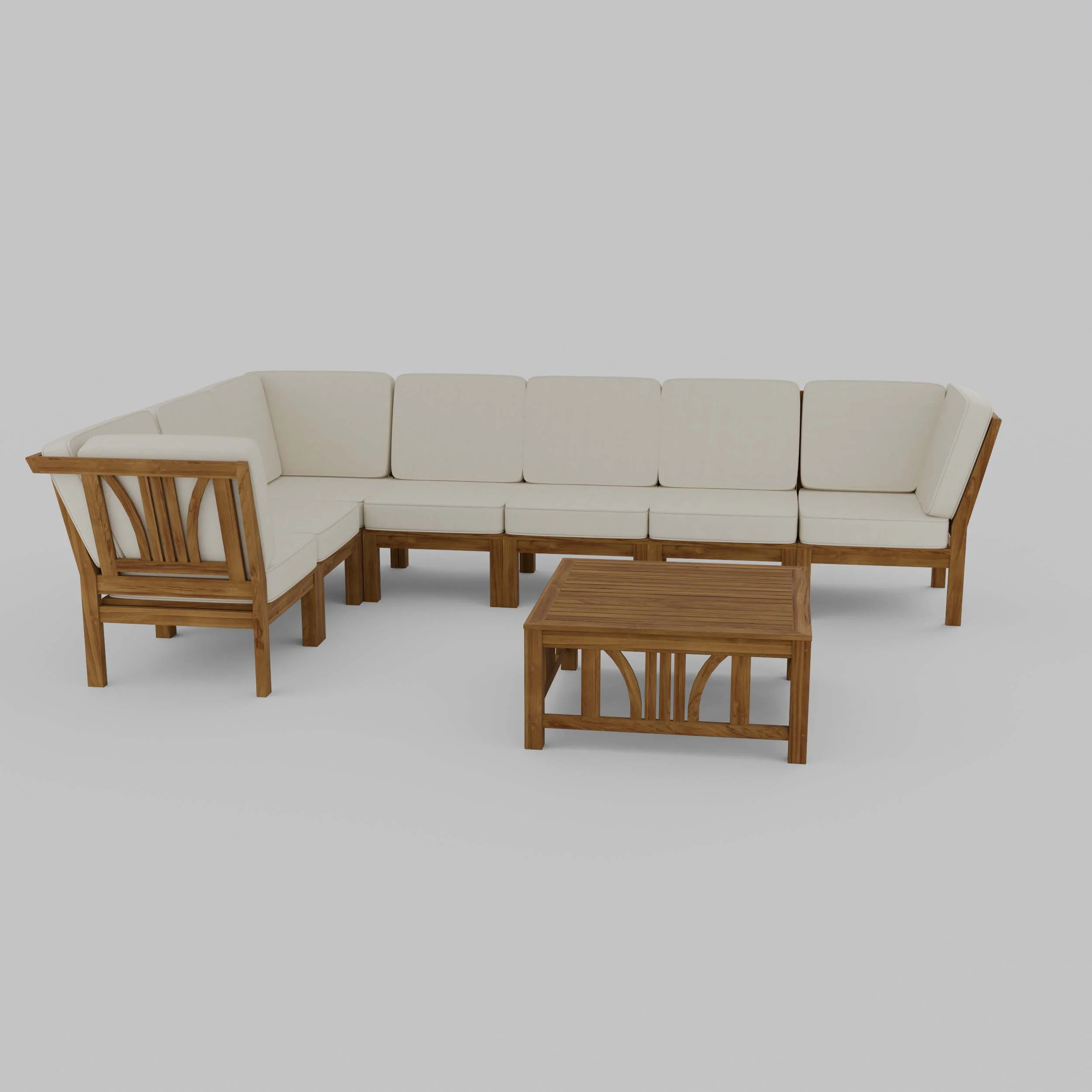 Abbington Teak Wood 8 Pieces Patio Sectional Set with Beige Cushion - Image 19