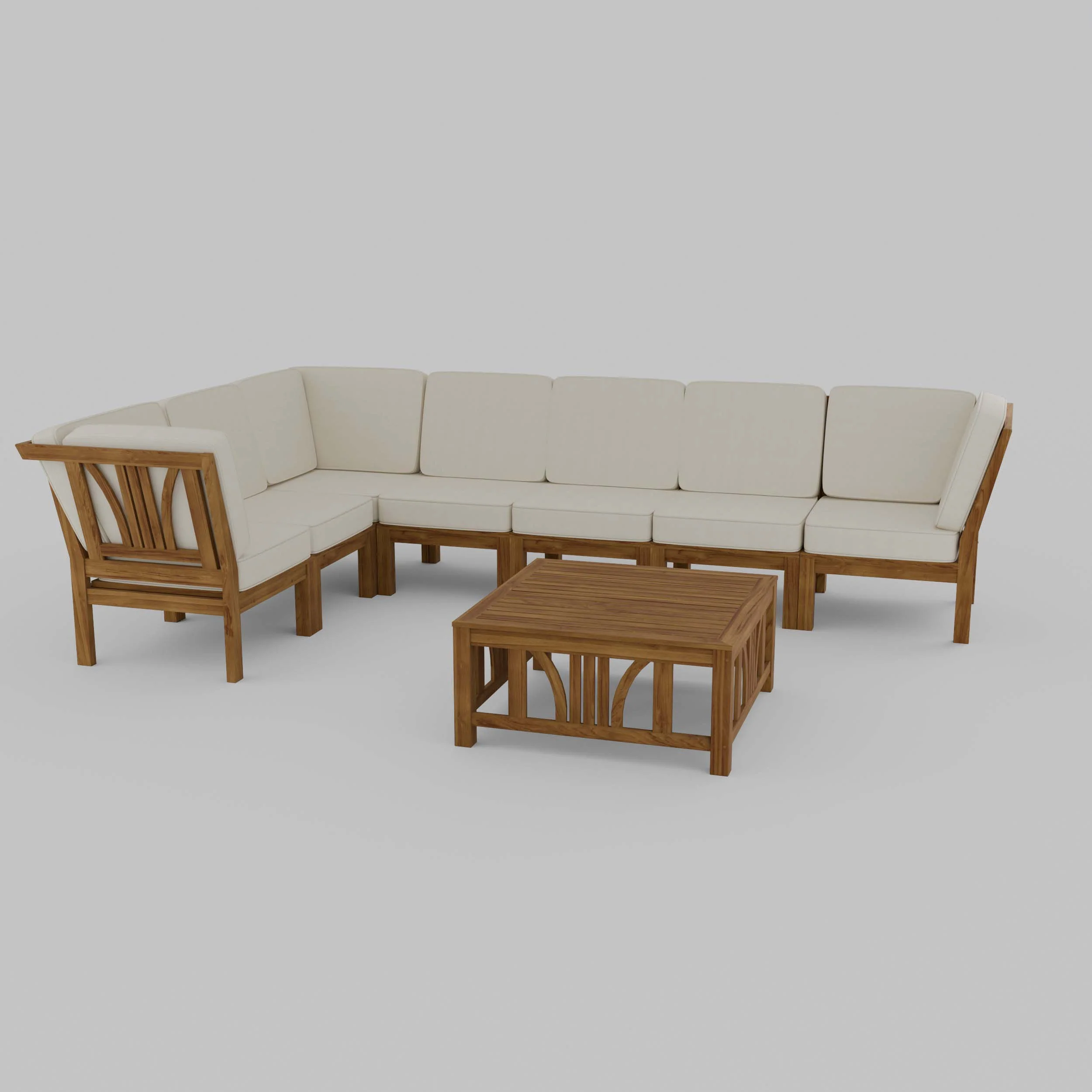 Abbington Teak Wood 8 Pieces Patio Sectional Set with Beige Cushion - Image 20