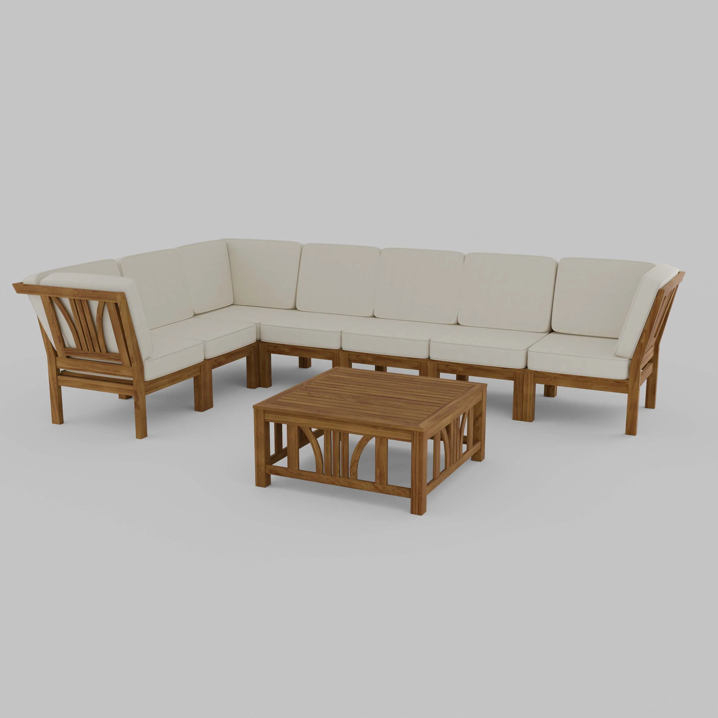 Abbington Teak Wood 8 Pieces Patio Sectional Set with Beige Cushion - Image 21