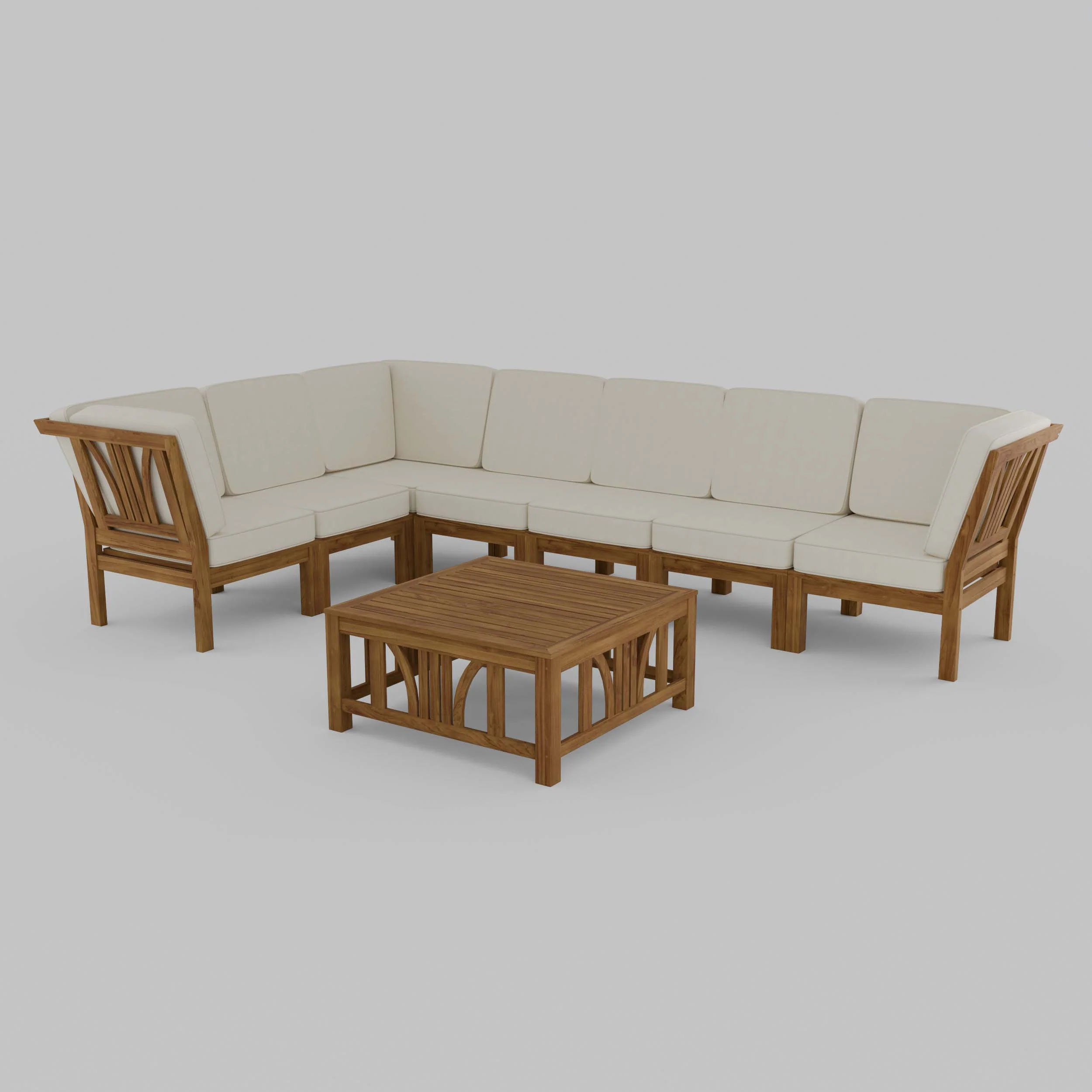 Abbington Teak Wood 8 Pieces Patio Sectional Set with Beige Cushion - Image 22