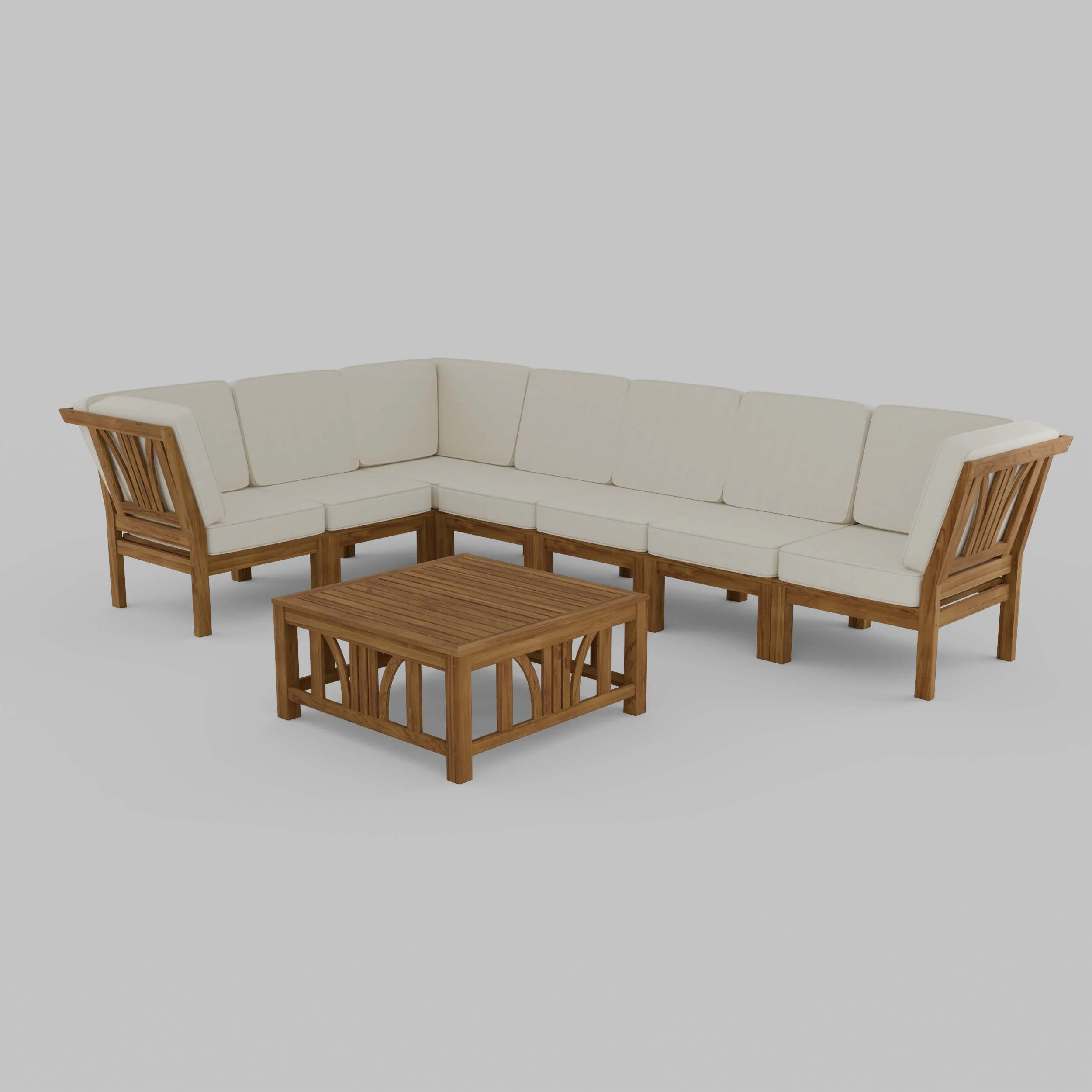 Abbington Teak Wood 8 Pieces Patio Sectional Set with Beige Cushion - Image 23