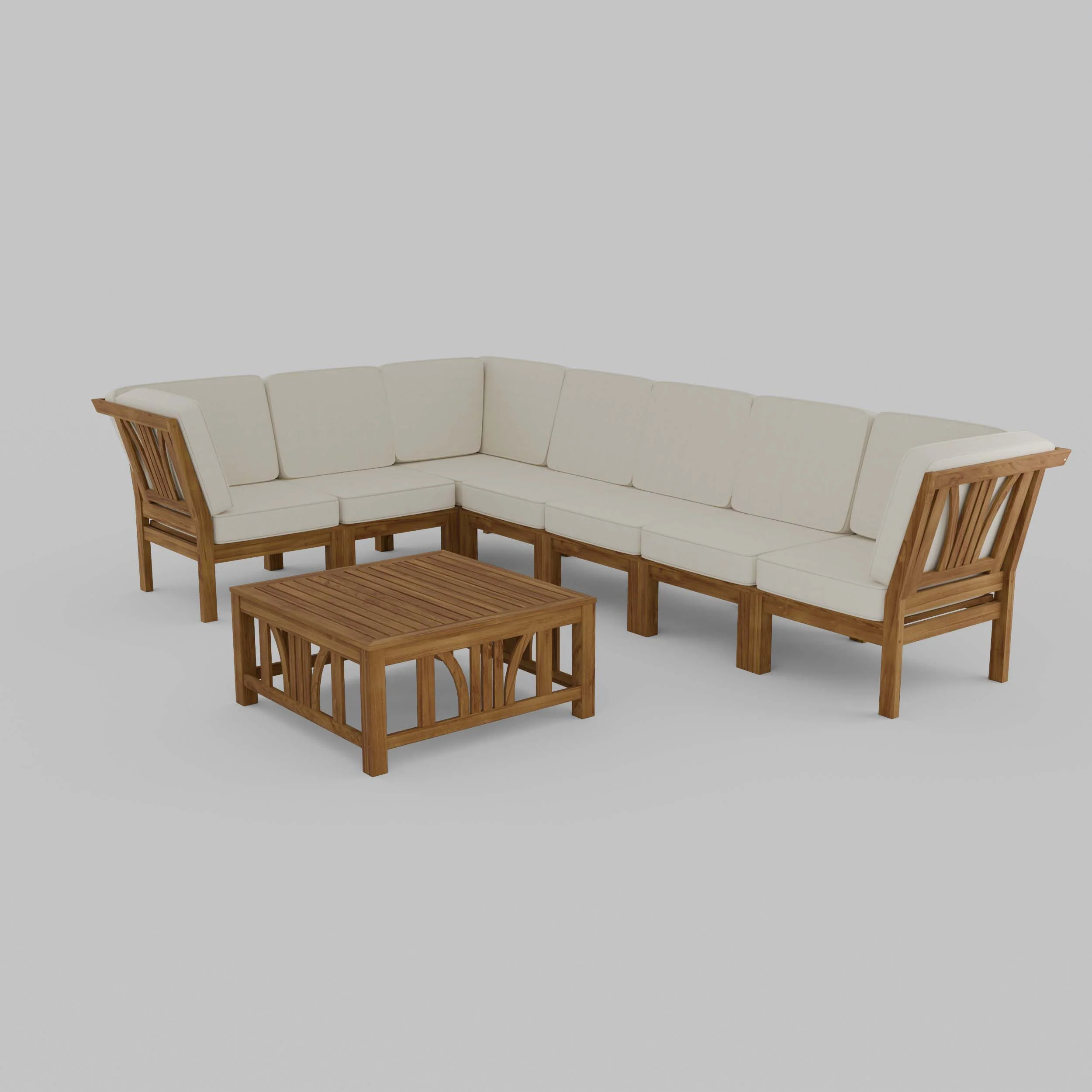 Abbington Teak Wood 8 Pieces Patio Sectional Set with Beige Cushion - Image 24
