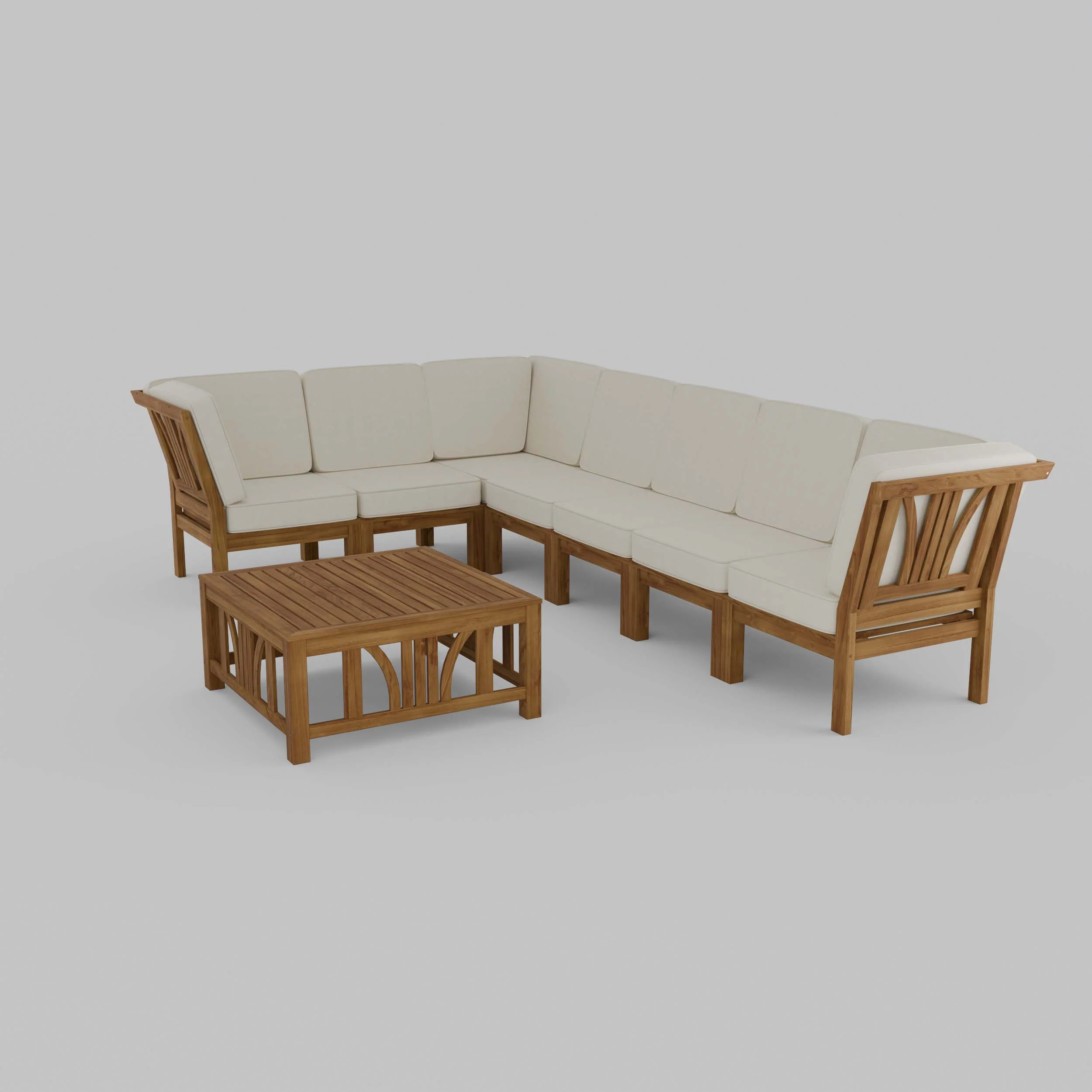 Abbington Teak Wood 8 Pieces Patio Sectional Set with Beige Cushion - Image 25