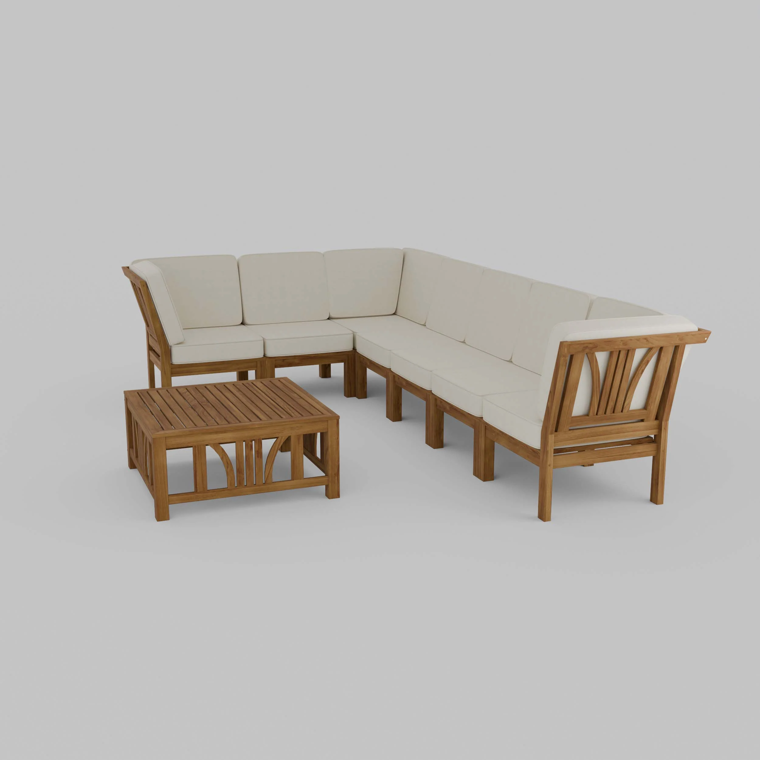 Abbington Teak Wood 8 Pieces Patio Sectional Set with Beige Cushion - Image 26