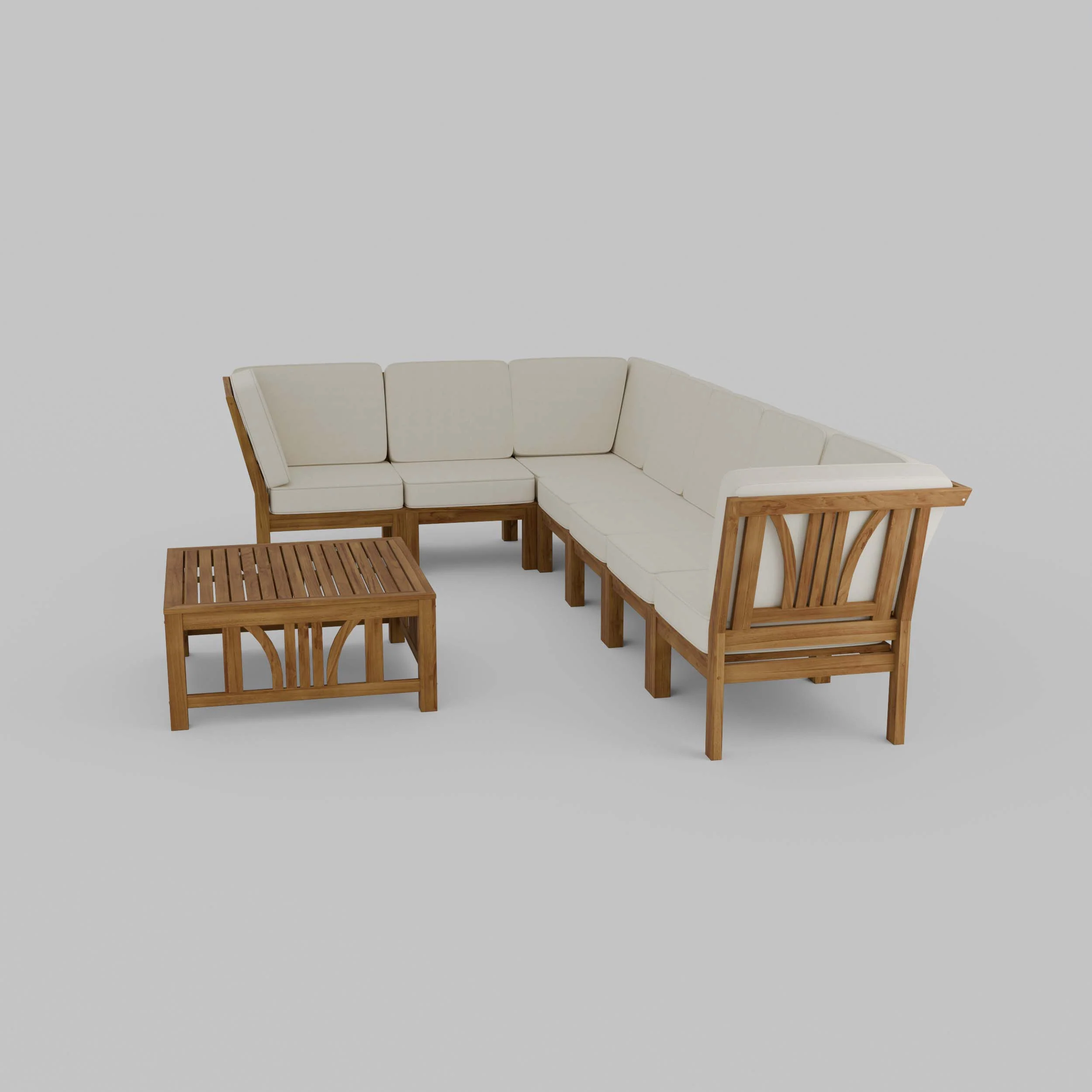 Abbington Teak Wood 8 Pieces Patio Sectional Set with Beige Cushion - Image 27
