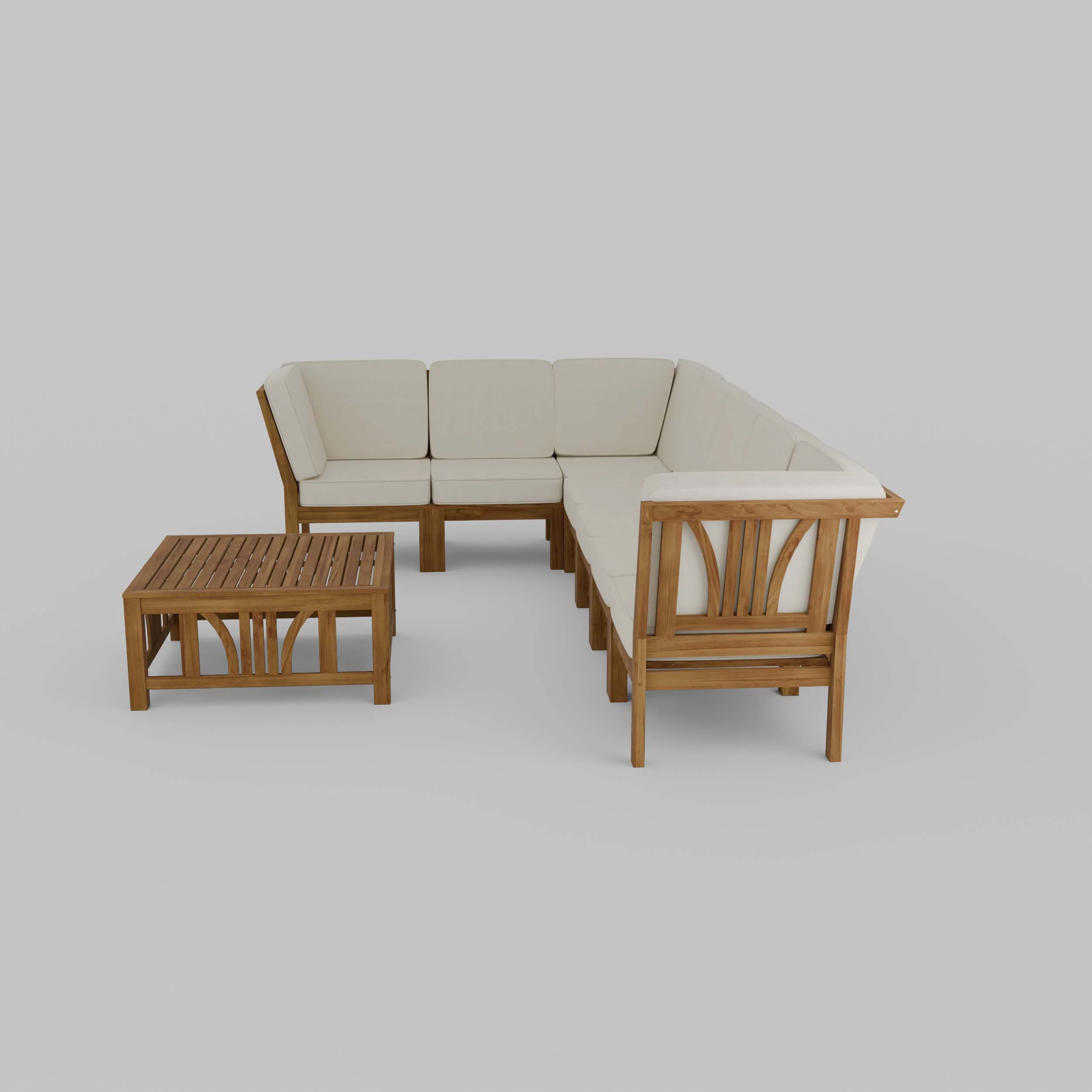 Abbington Teak Wood 8 Pieces Patio Sectional Set with Beige Cushion - Image 28