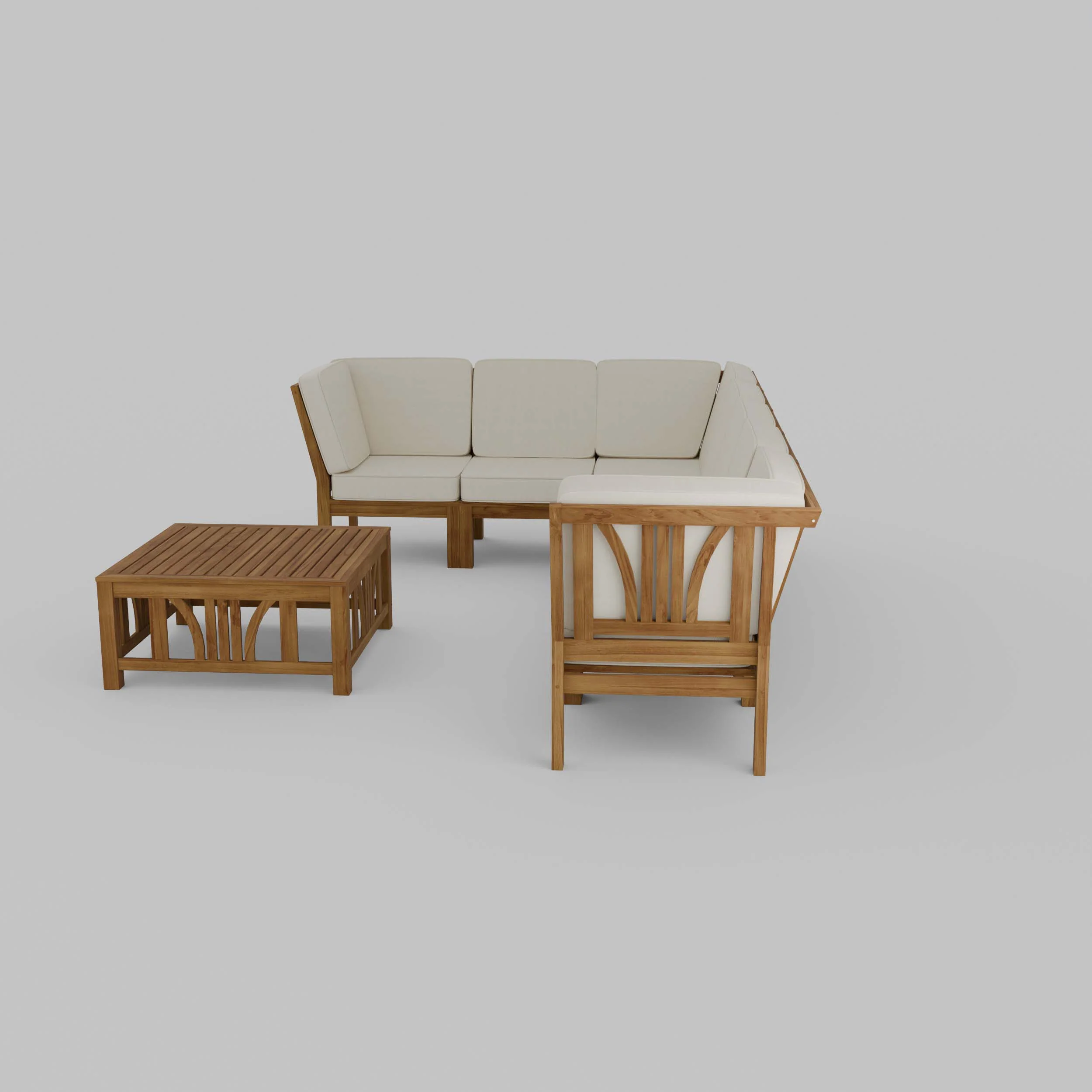 Abbington Teak Wood 8 Pieces Patio Sectional Set with Beige Cushion - Image 29