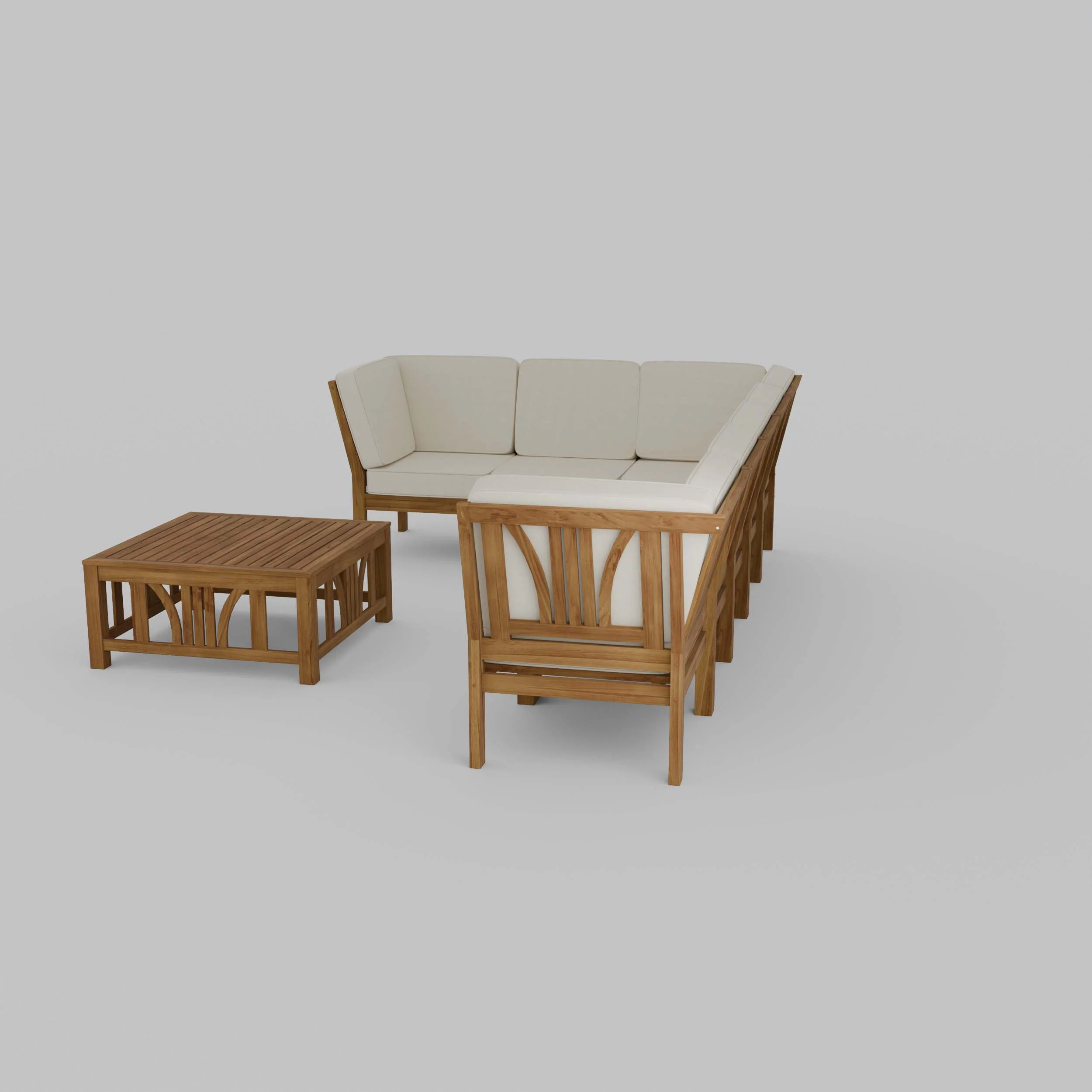 Abbington Teak Wood 8 Pieces Patio Sectional Set with Beige Cushion - Image 30