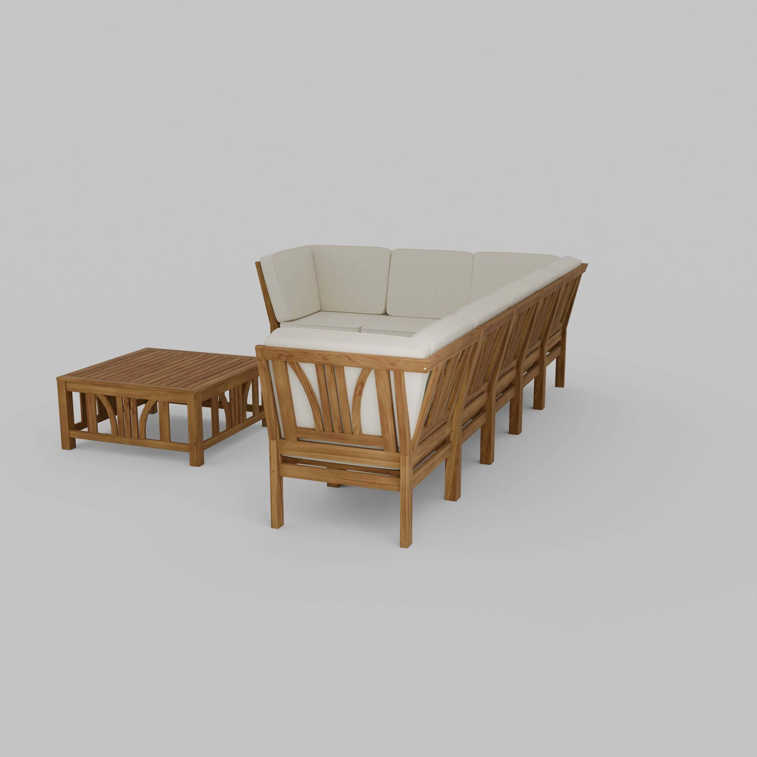 Abbington Teak Wood 8 Pieces Patio Sectional Set with Beige Cushion - Image 31