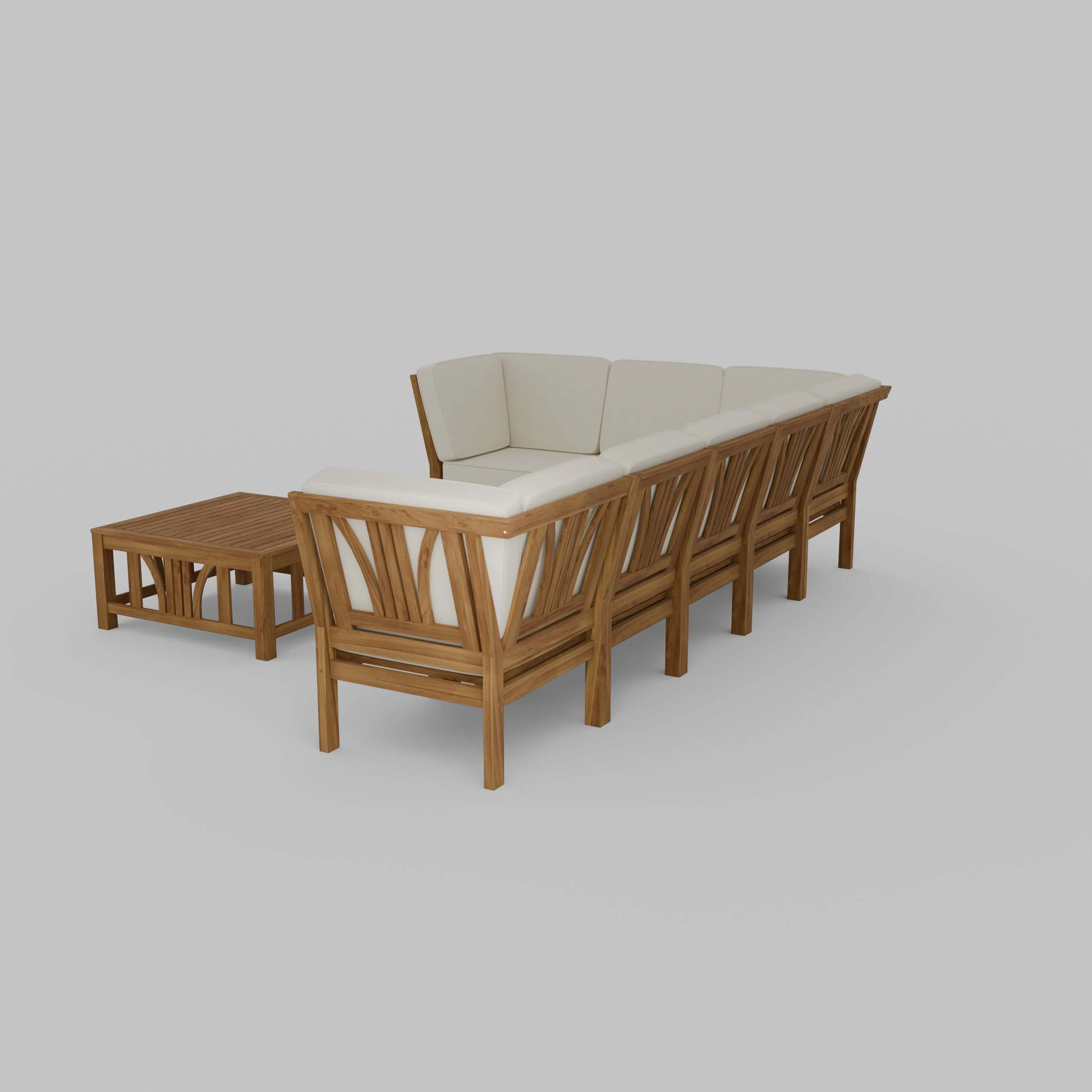 Abbington Teak Wood 8 Pieces Patio Sectional Set with Beige Cushion - Image 32