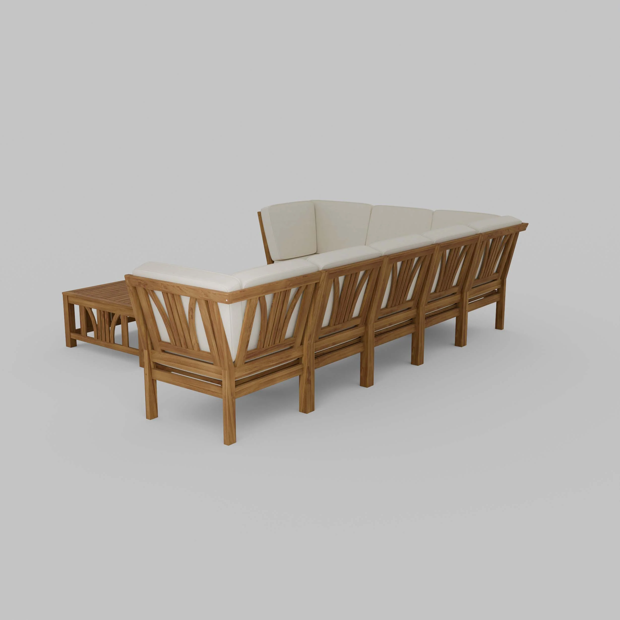 Abbington Teak Wood 8 Pieces Patio Sectional Set with Beige Cushion - Image 33