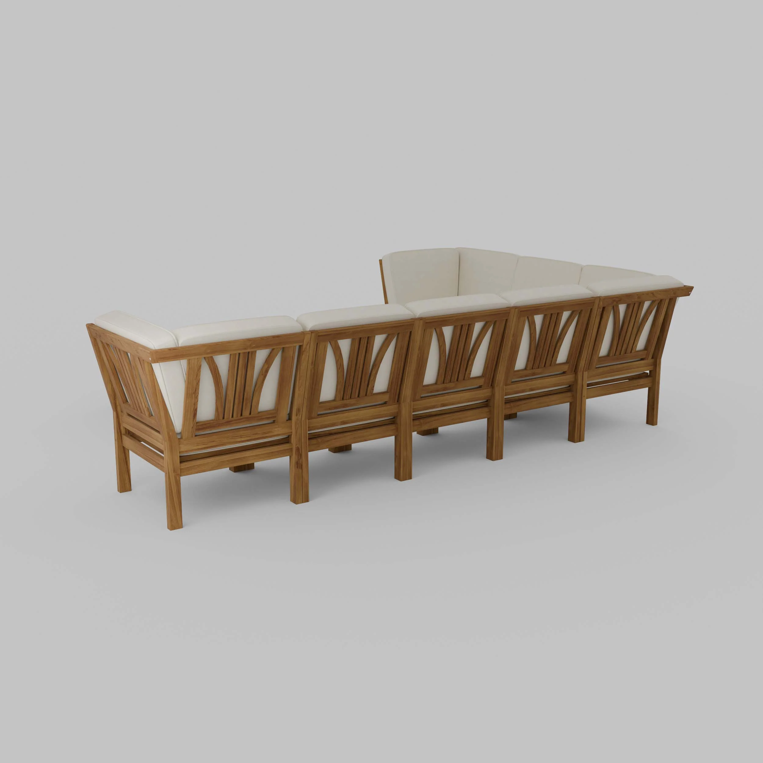 Abbington Teak Wood 8 Pieces Patio Sectional Set with Beige Cushion - Image 35