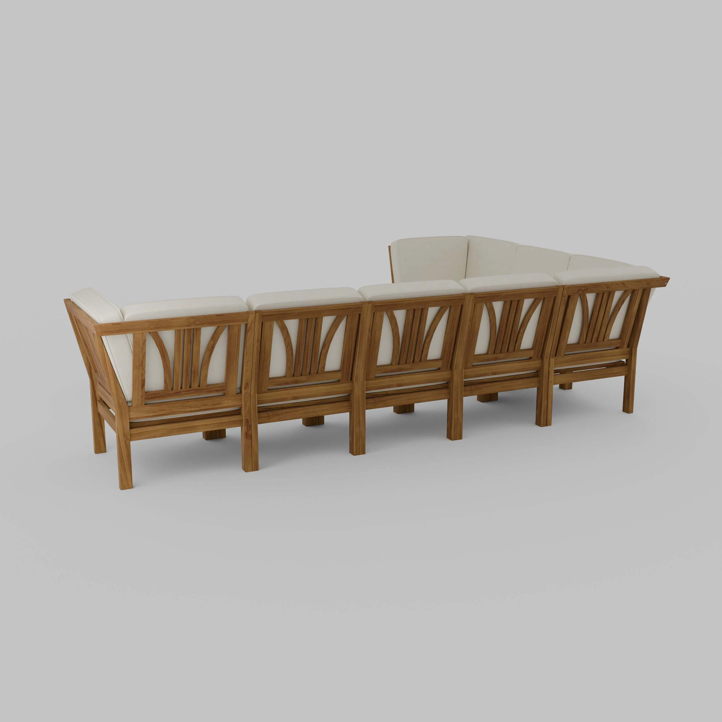 Abbington Teak Wood 8 Pieces Patio Sectional Set with Beige Cushion - Image 36