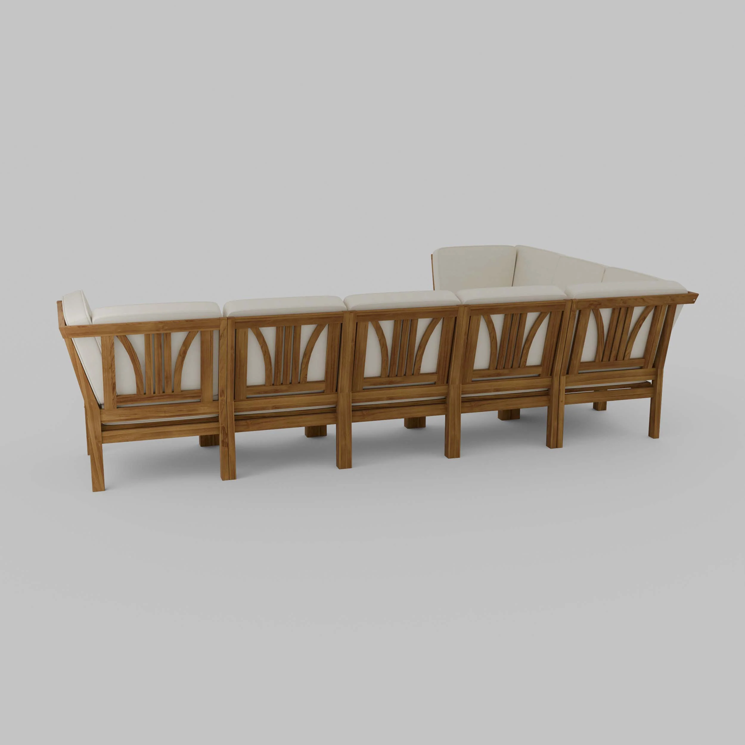 Abbington Teak Wood 8 Pieces Patio Sectional Set with Beige Cushion - Image 37