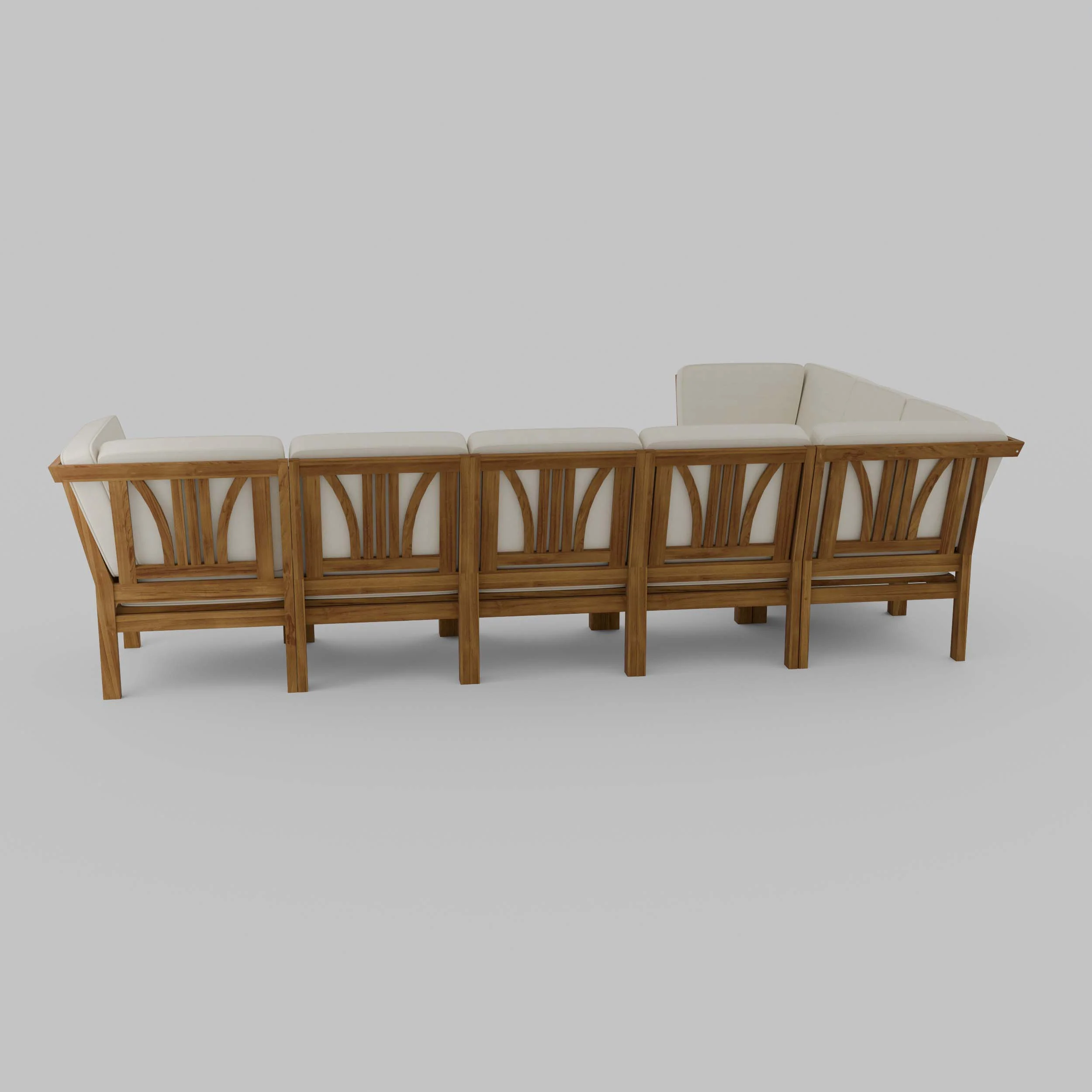 Abbington Teak Wood 8 Pieces Patio Sectional Set with Beige Cushion - Image 38
