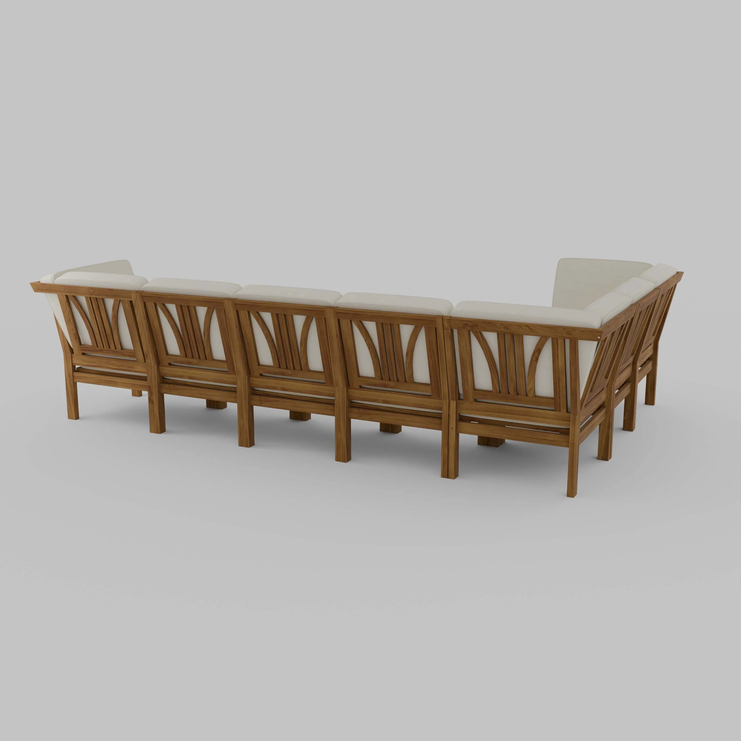 Abbington Teak Wood 8 Pieces Patio Sectional Set with Beige Cushion - Image 42